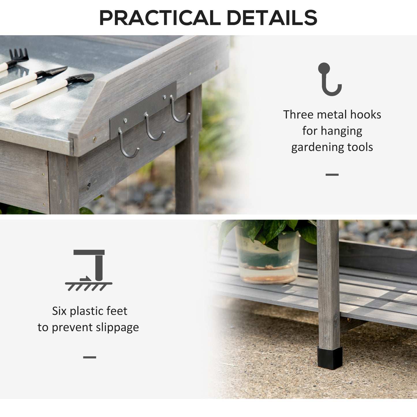 Garden Potting Table with Storage, Workbench, Metal Top