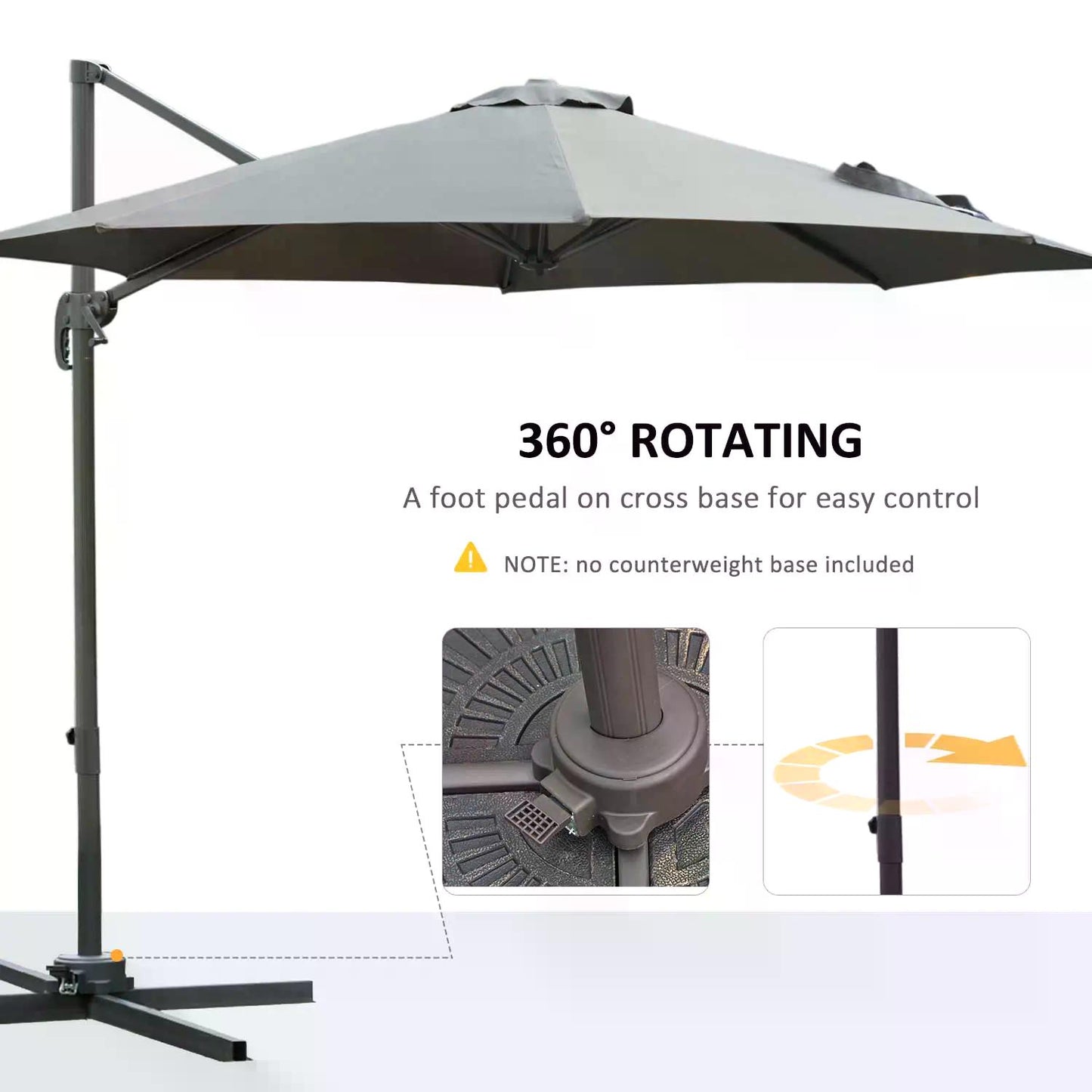 3(m) Offset Parasol Cantilever Hanging Umbrella 360° Rotation w/ Base