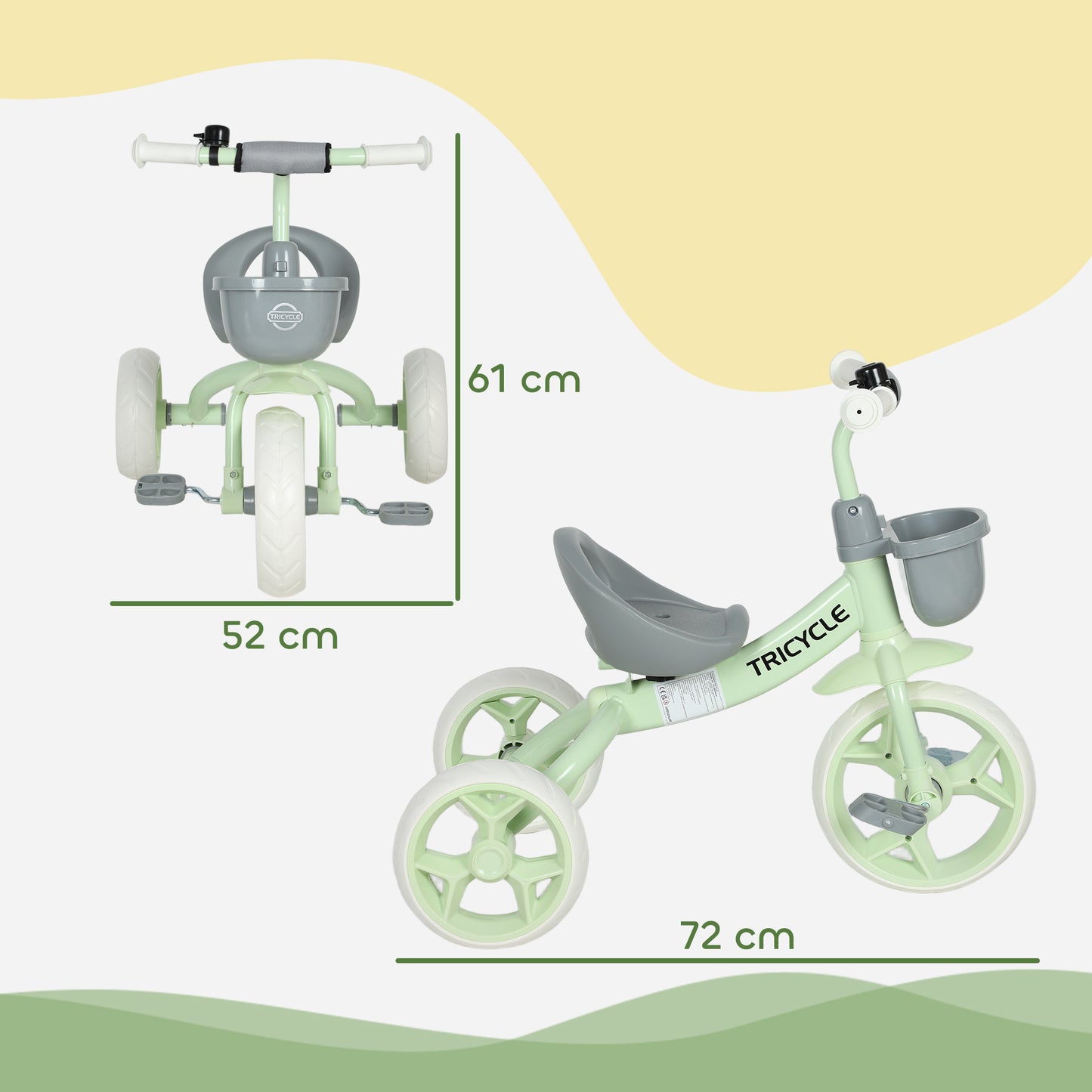 Kids Trike, Toddler Tricycle with Front Basket and EVA Wheels