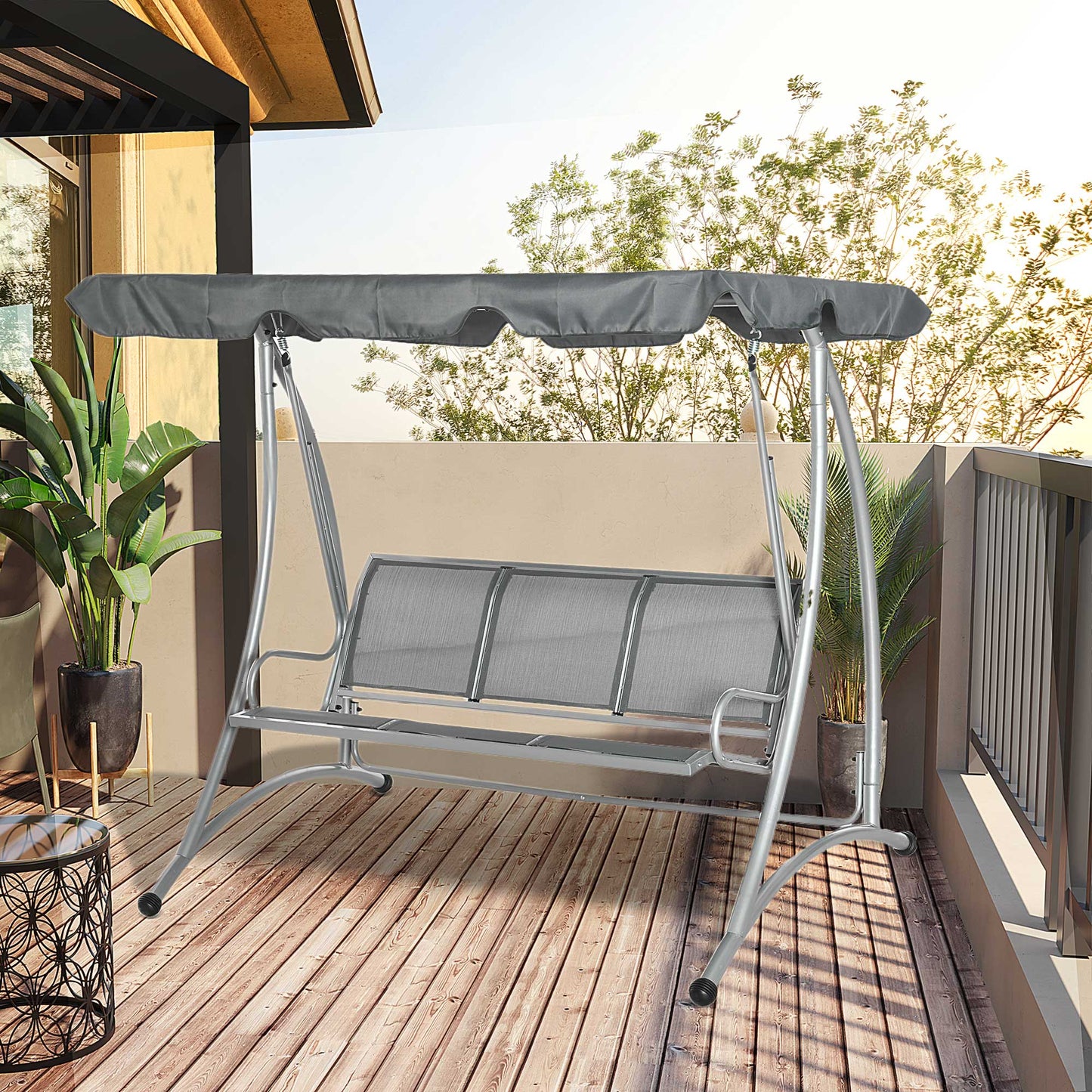 Three Person Steel Outdoor Porch Swing Chair Bench w/ Canopy Cover