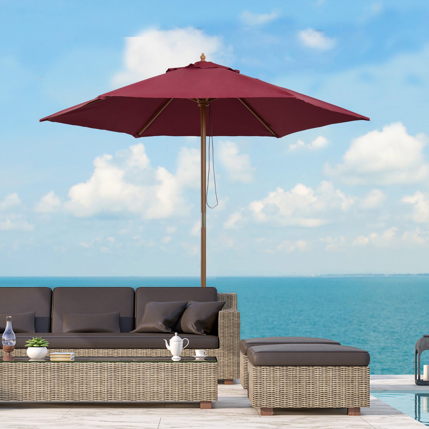 2.5m Wood Garden Parasol Sun Shade Patio Outdoor Wooden Umbrella (1)