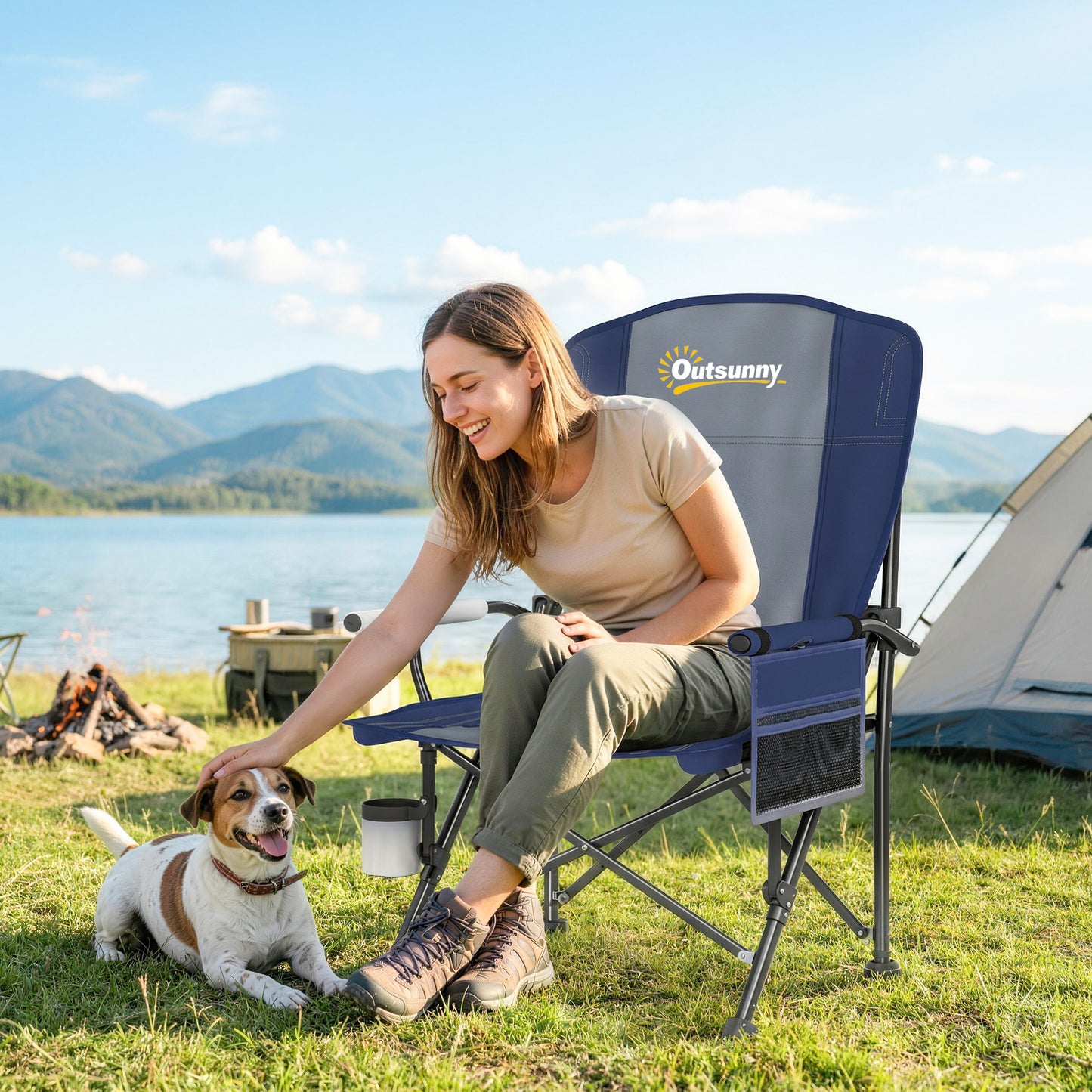 Padded Camping Chair Adults Heavy Duty Folding Chair Side Pocket