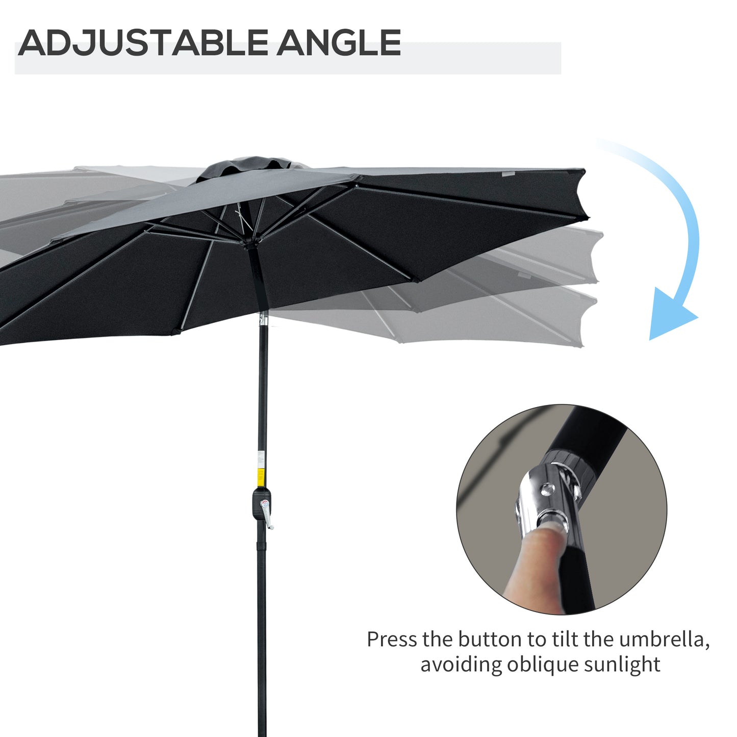 3(m) Tilting Parasol Garden Umbrellas, Outdoor Sun Shade with 8 Ribs
