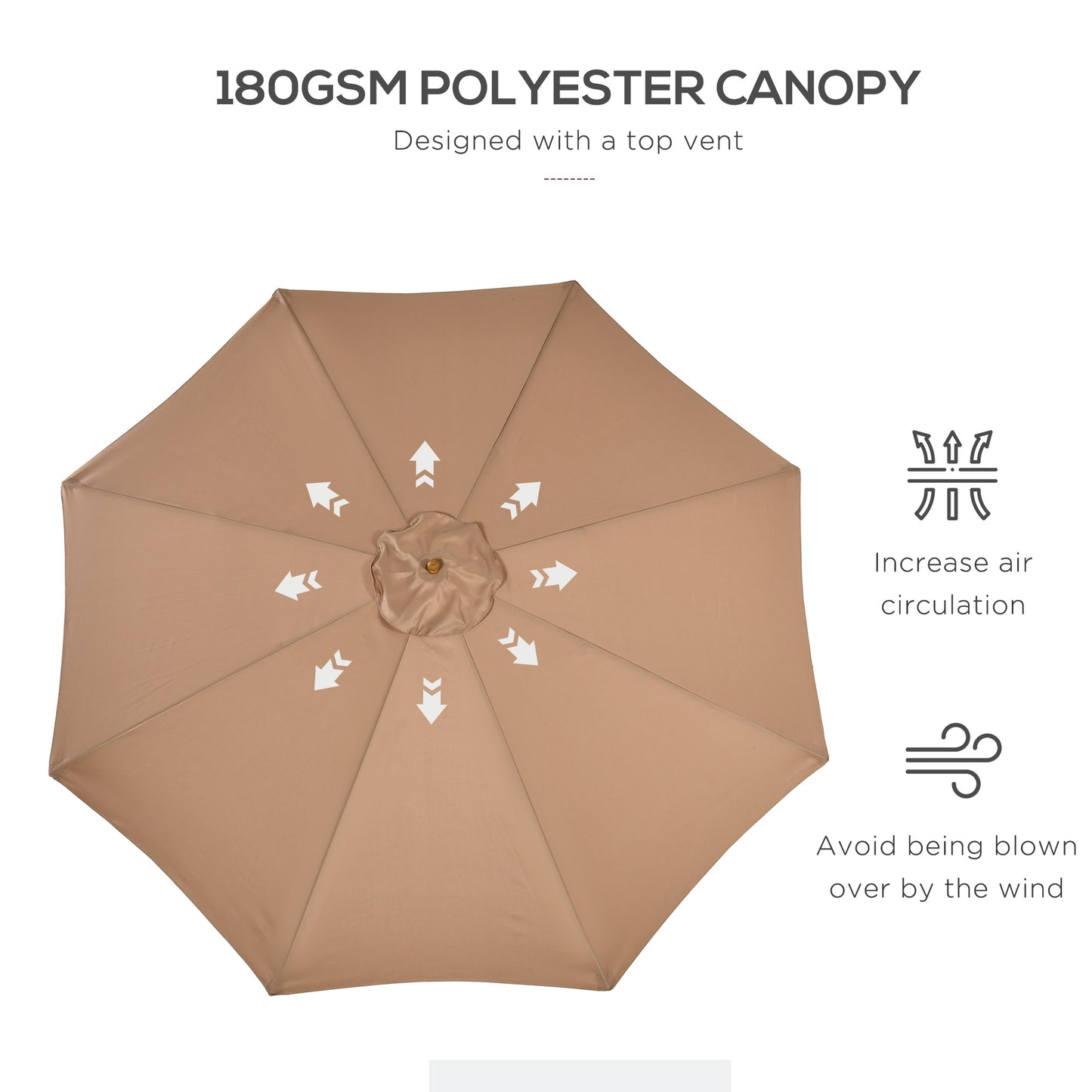 3(m) Garden Umbrella Wooden Parasol 8 Ribs Bamboo Sun Shade Patio