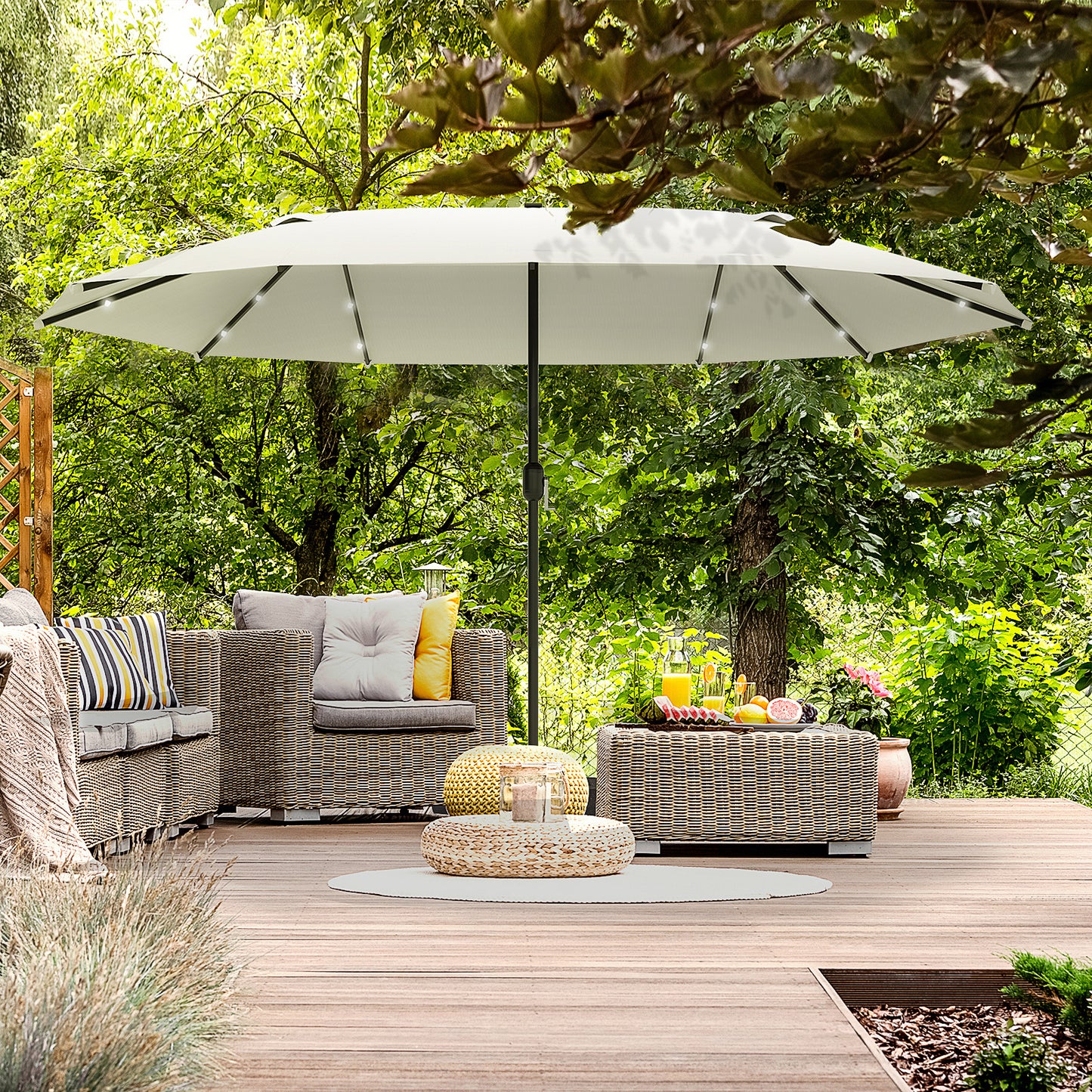 4.4m Double-Sided Sun Umbrella Patio Parasol LED Solar Lights