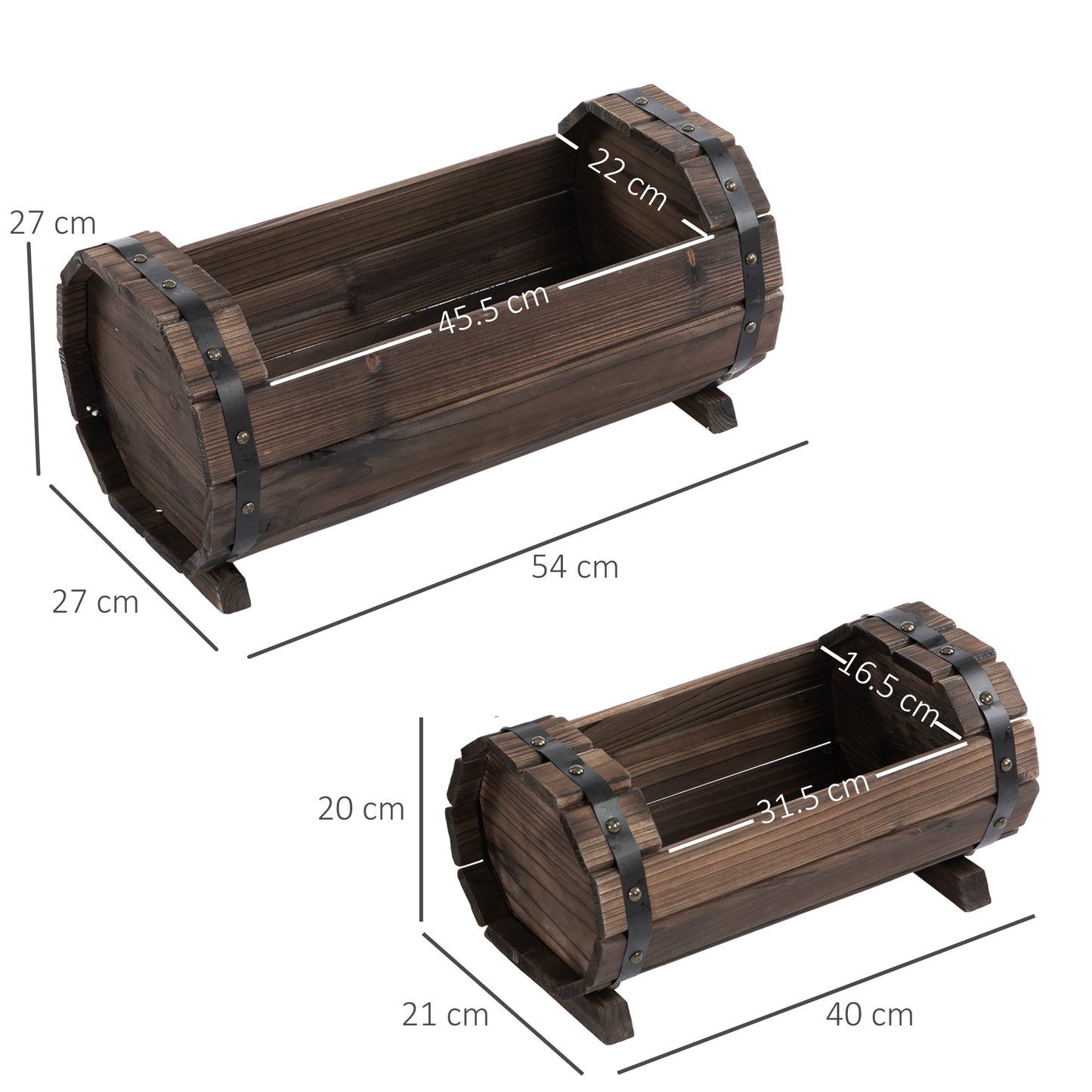 2PCs 56L Wooden Planter Box Flower Plant Pot Outdoor Flower Beds