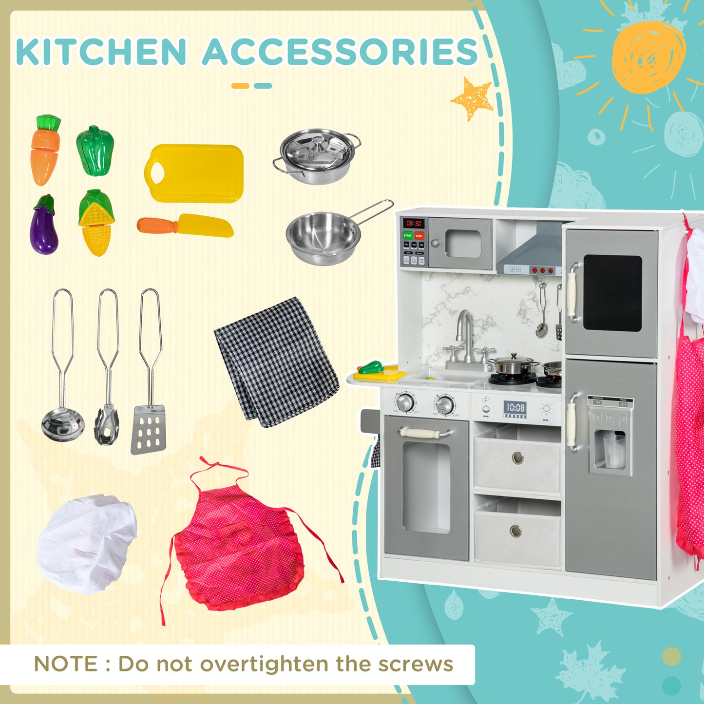 Toy Kitchen with Lights, Sounds, Apron and Chef Hat, Ice Maker