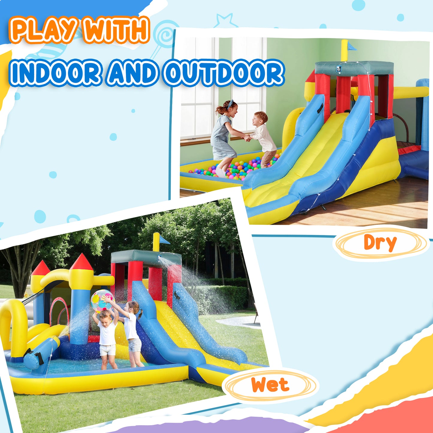Inflatable Bouncy Castle, Kids Water Bounce House 6 in 1