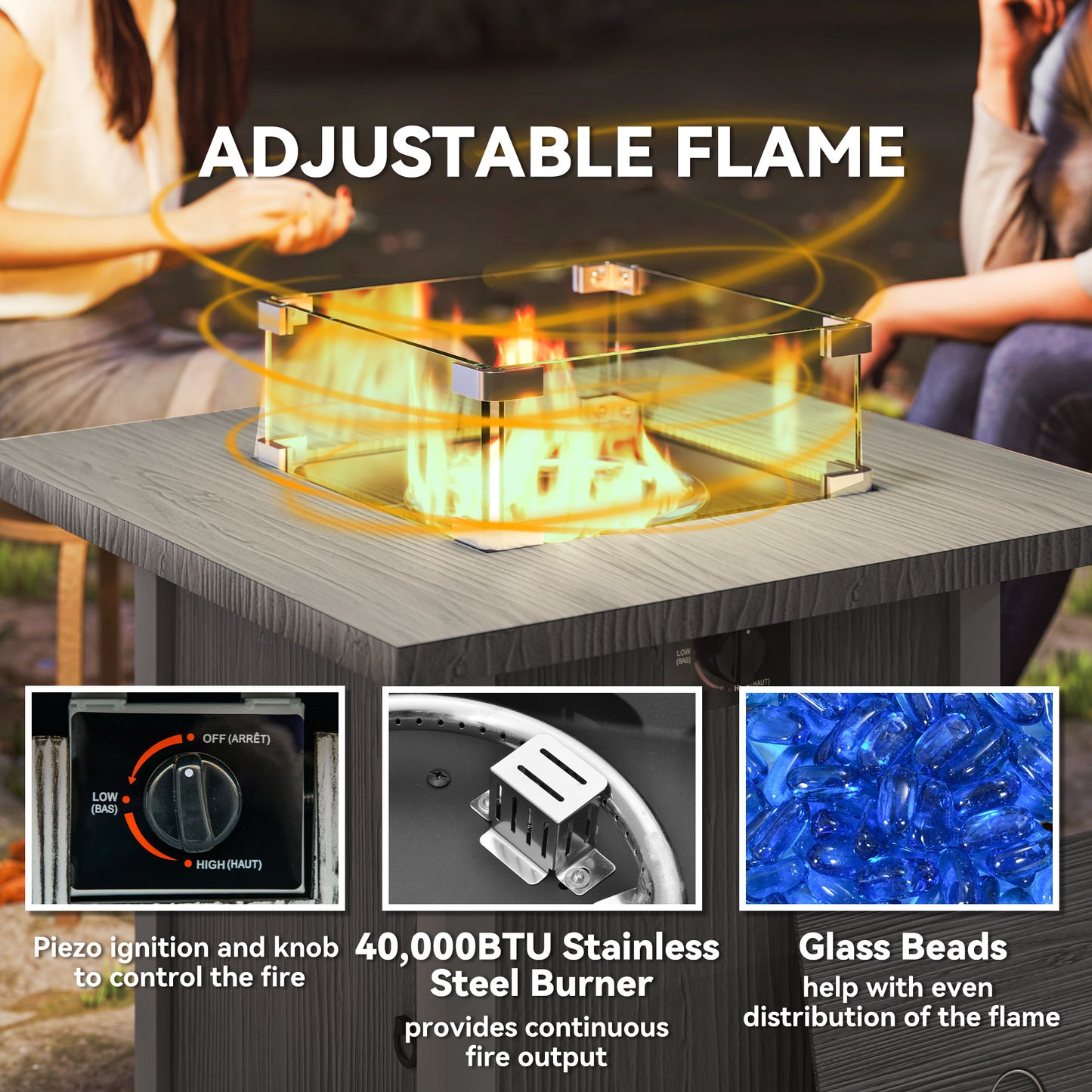 50,000 BTU Gas Fire Pit Table, with Cover