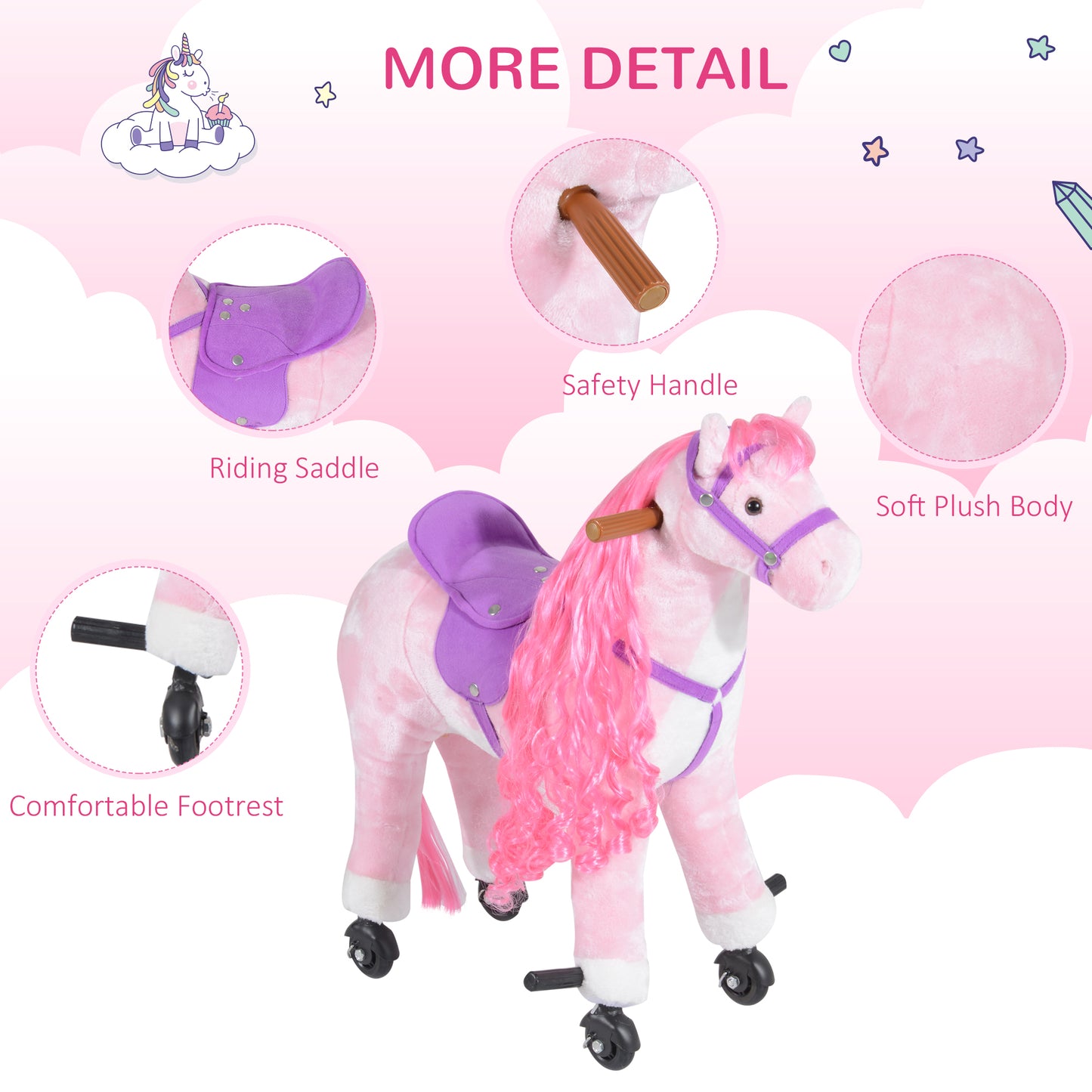 Plush Walking Horse Ride On Toy with Wheels