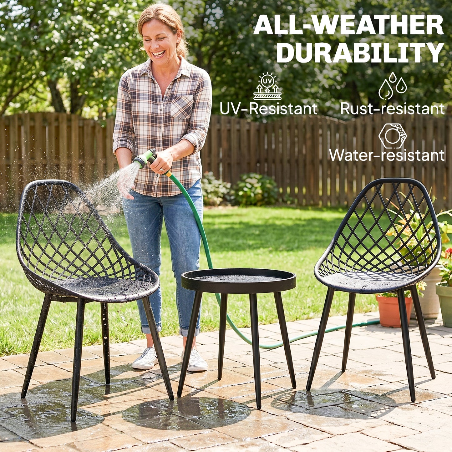 3-Piece Outdoor Bistro Set with 2 Chairs and Round Table for Garden