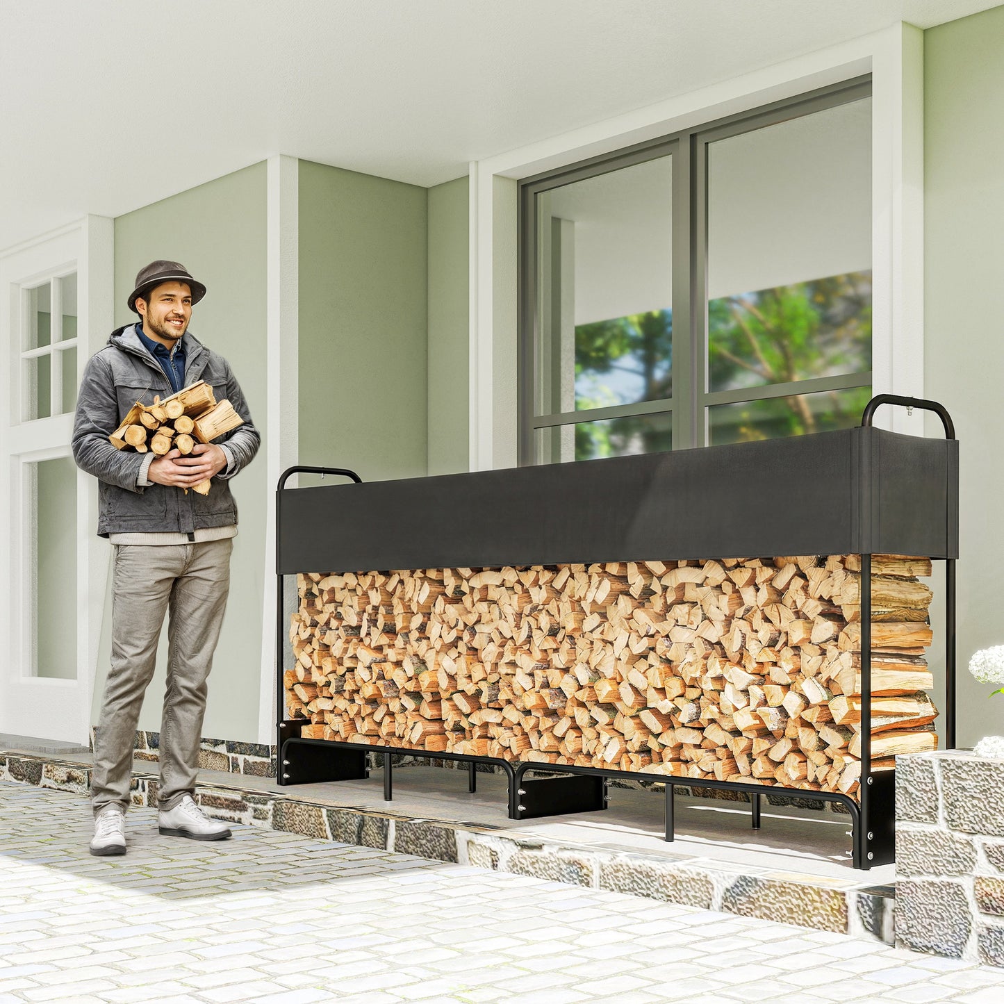 8.5ft Firewood Rack, Heavy Duty Log Storage Holder