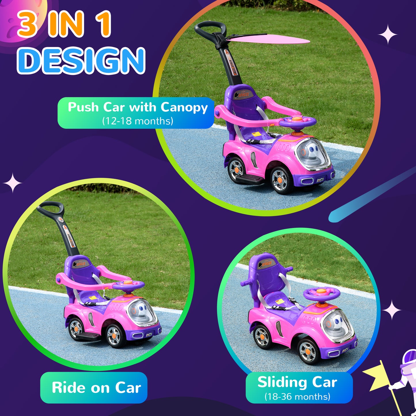 3 in 1 Ride on Push Car, Cartoon Robot Theme Foot to Floor Slider