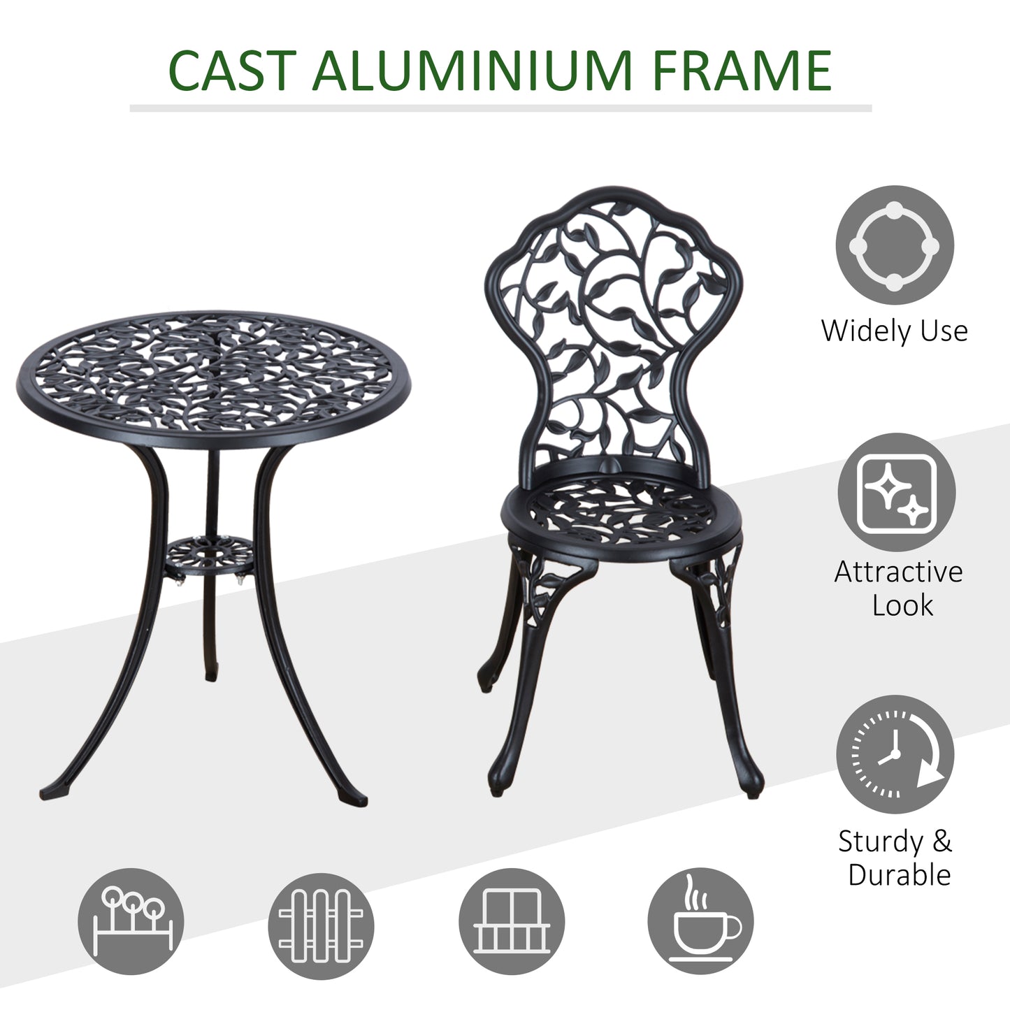 3 Pcs Aluminium Bistro Set Garden Furniture Dining Table Chairs