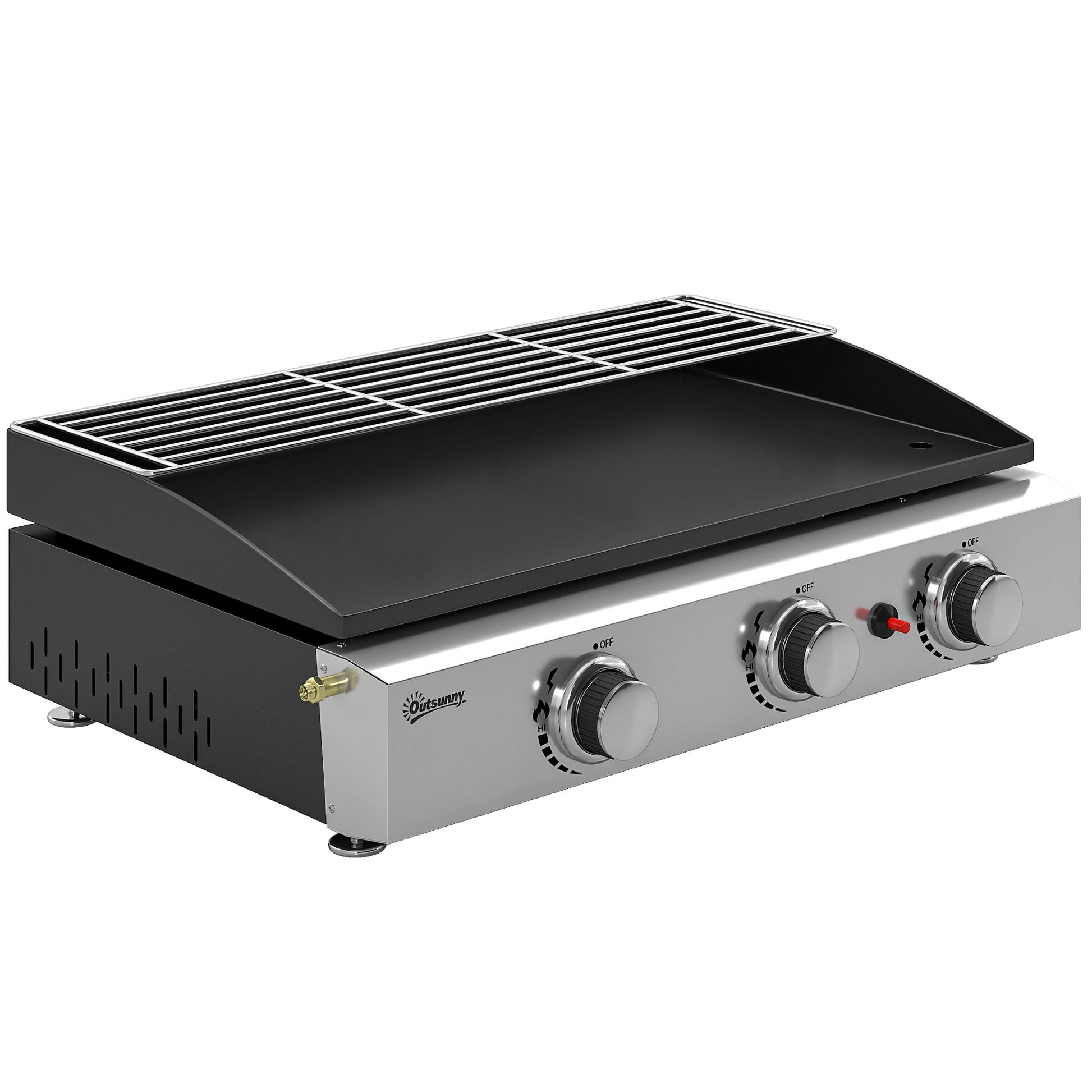 3 Burner Grill Griddle, Portable Gas Plancha with Warming Rack