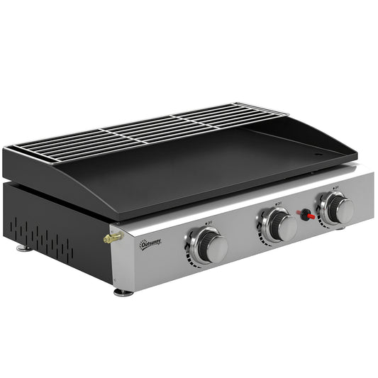3 Burner Grill Griddle, Portable Gas Plancha with Warming Rack
