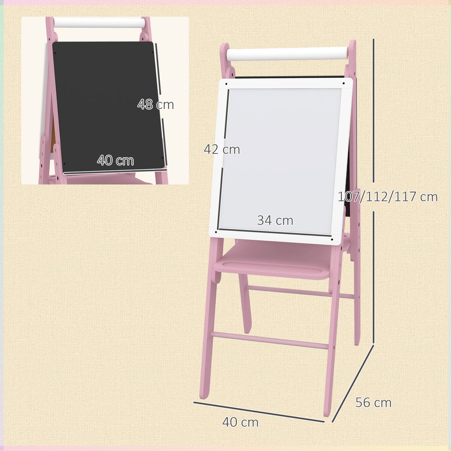 Three-In-One Easel for Kids, with Paper Roll, Adjustable Height