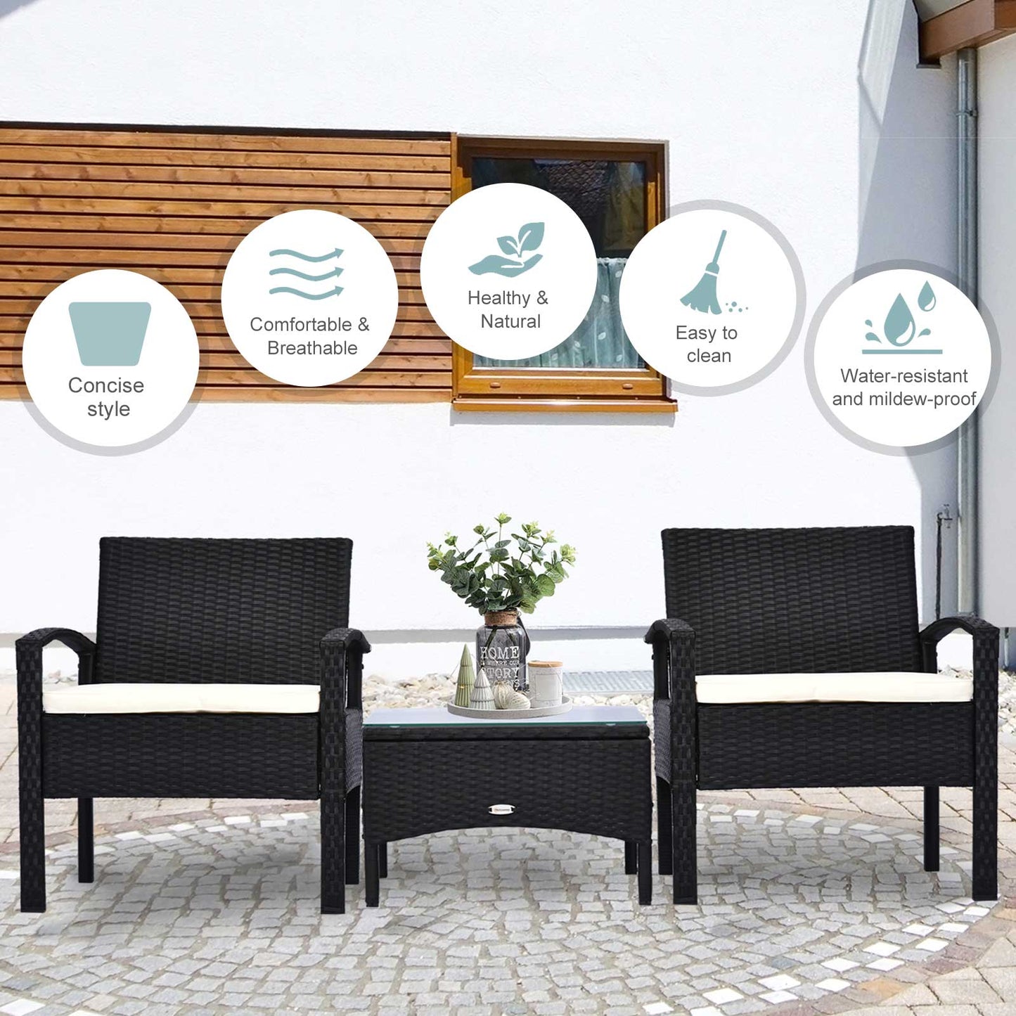 2 Seater Rattan Bistro Set, Steel
