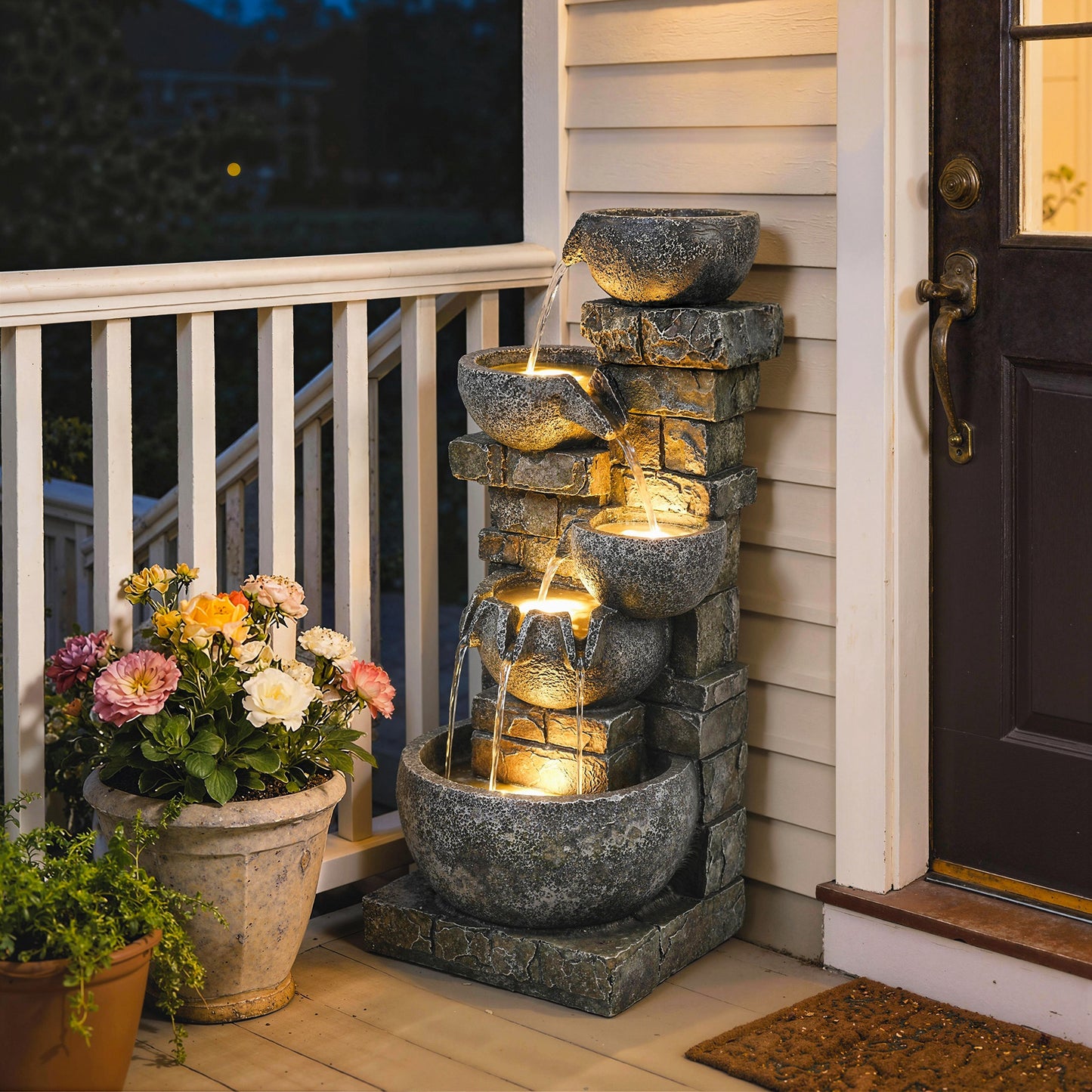 Outdoor Water Fountain with LED Lights