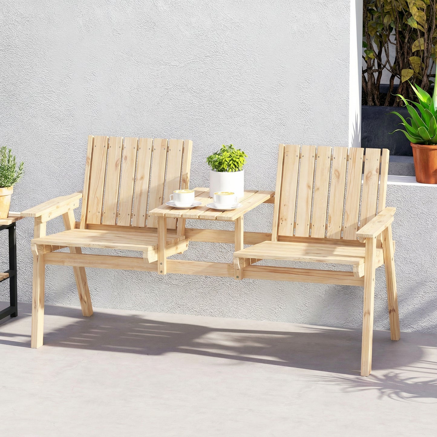 2-Seater Garden Loveseat with Table and Parasol Hole for Porch, Patio