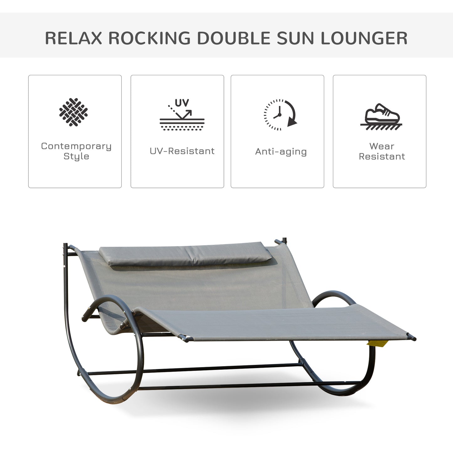 Double Sun Lounger, Rocking Lounger Sunbed Daybed with Armrest