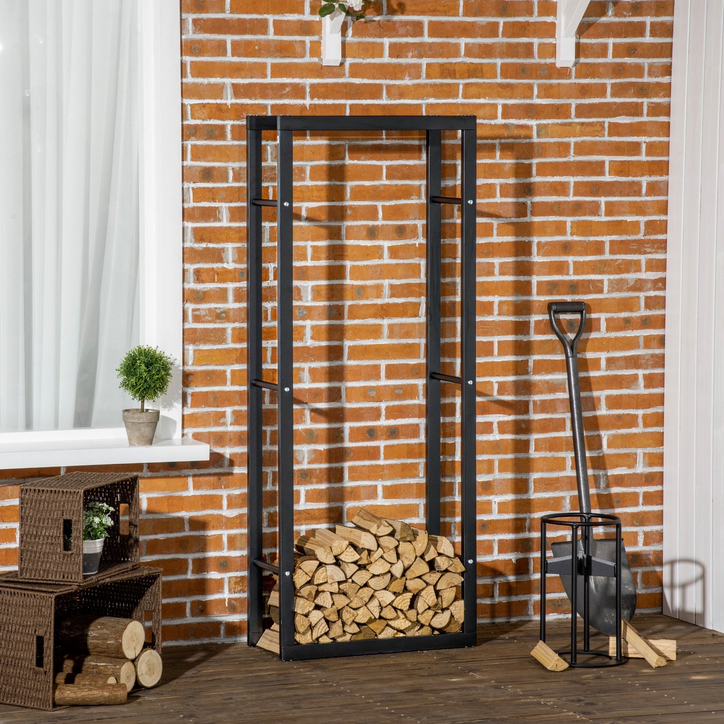 Metal Firewood Log Holder Tall Firewood Rack Indoor Outdoor