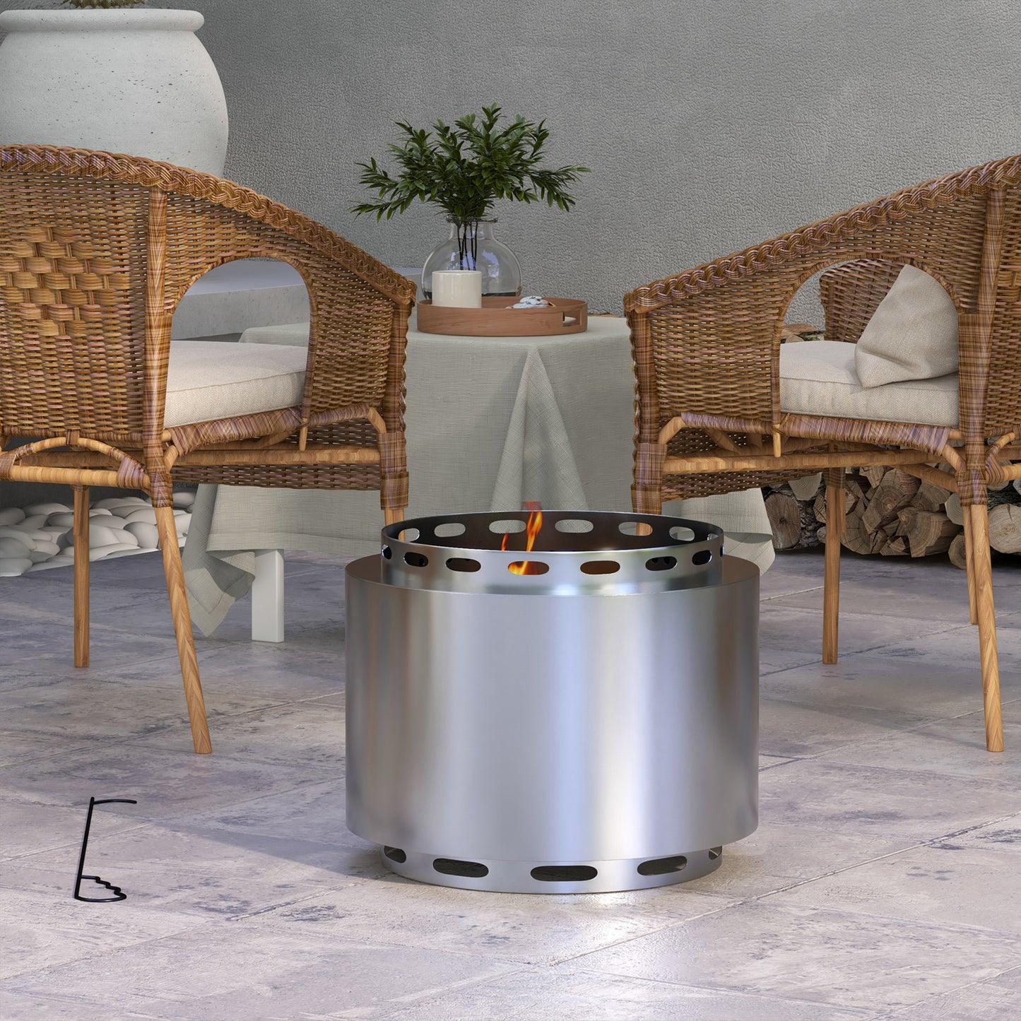 Smokeless Fire Pit, 48.5cm Portable Wood Burning Firepit with Poker