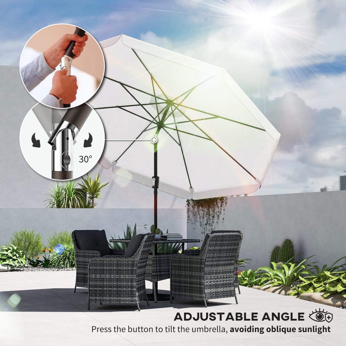 3 m Garden Parasol with Tilt Mechanism & Crank Handle