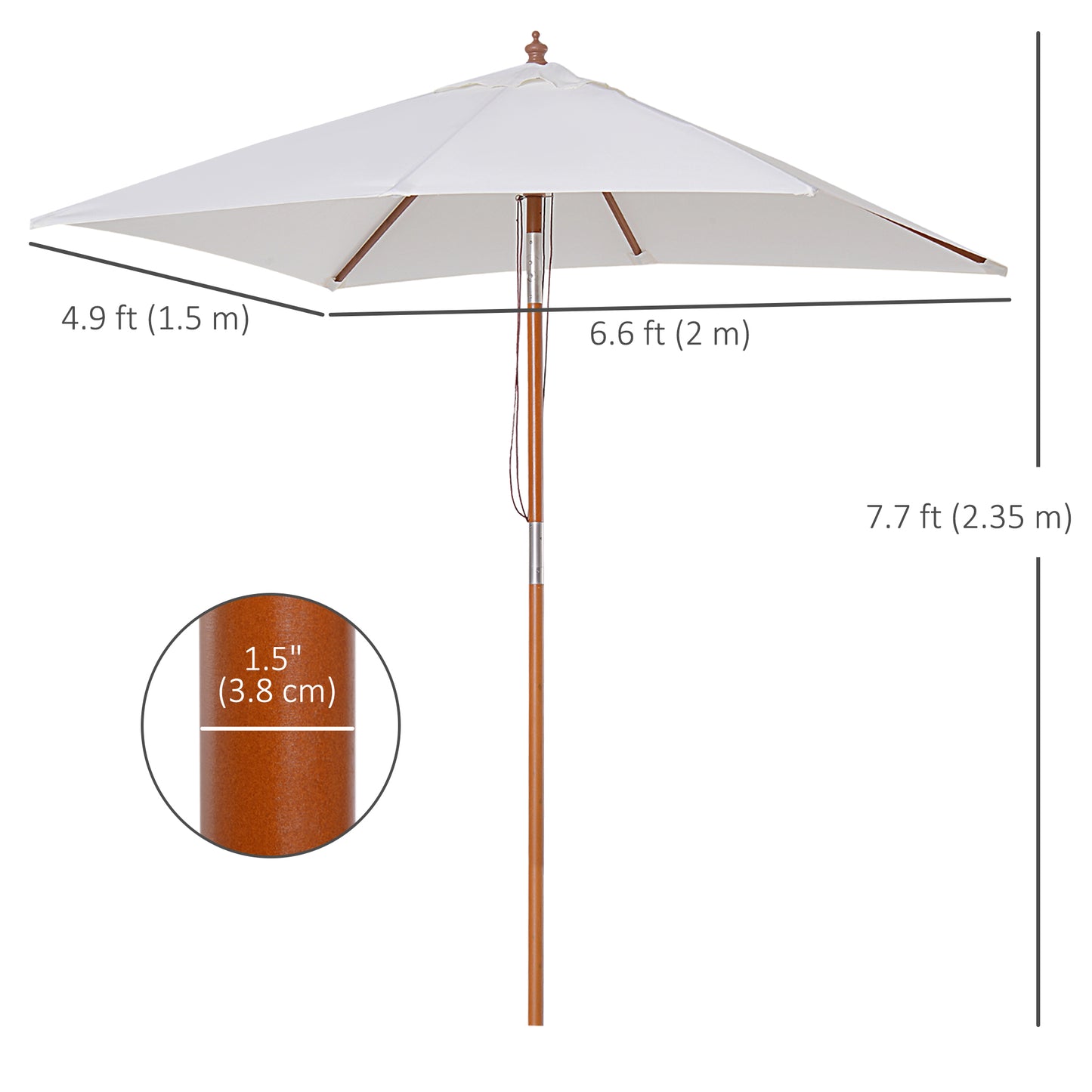 2m x 1.5m Garden Parasol Umbrella with Tilting Sunshade Canopy