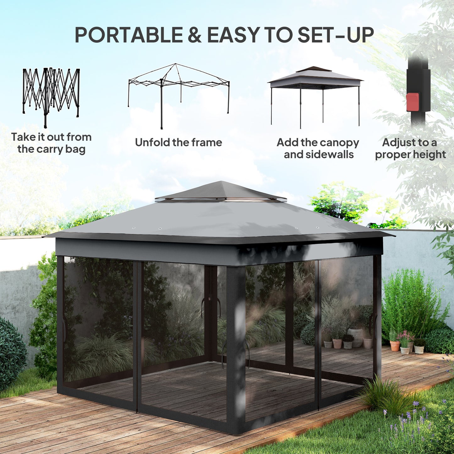 3 x 3(m) Pop Up Gazebo, Height Adjustable Instant Event Shelter