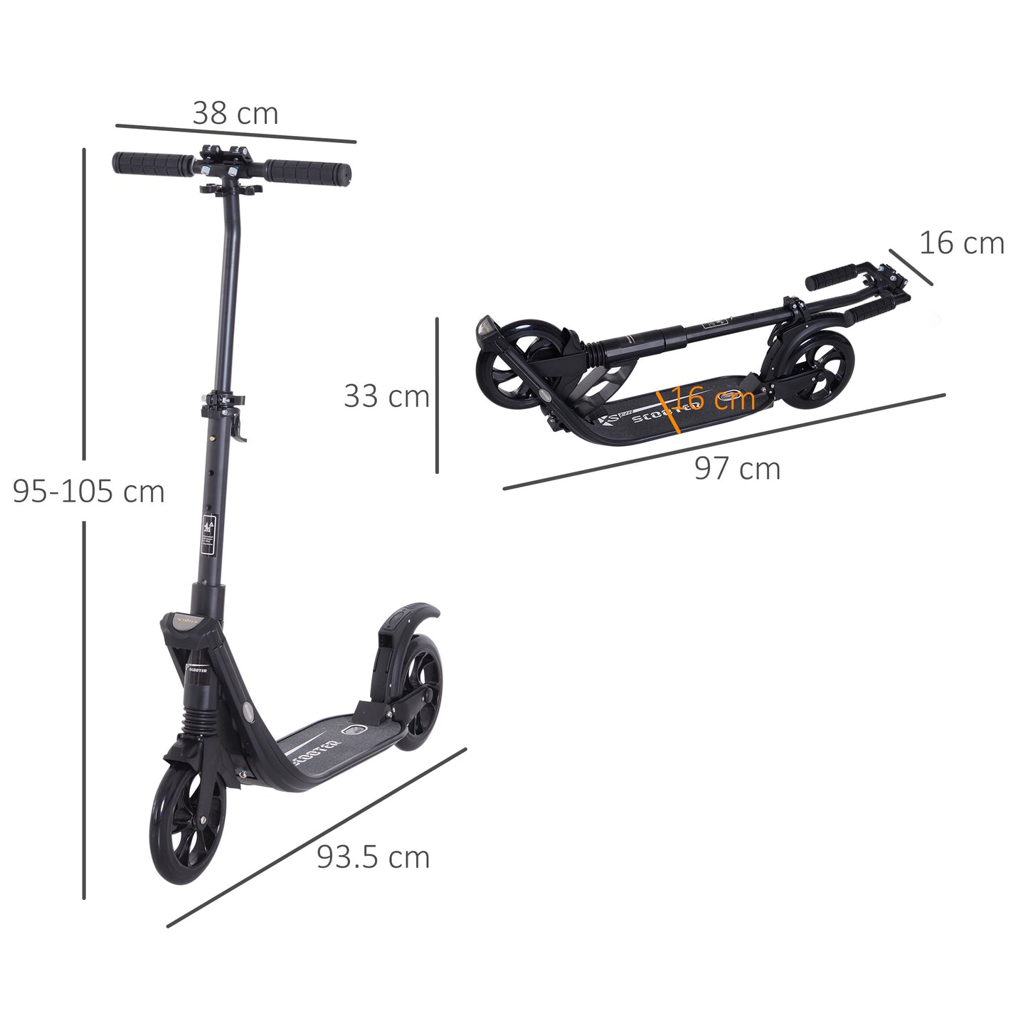 Folding Kick Scooter Hight-Adjustable Urban Scooter w/ Rear Brake