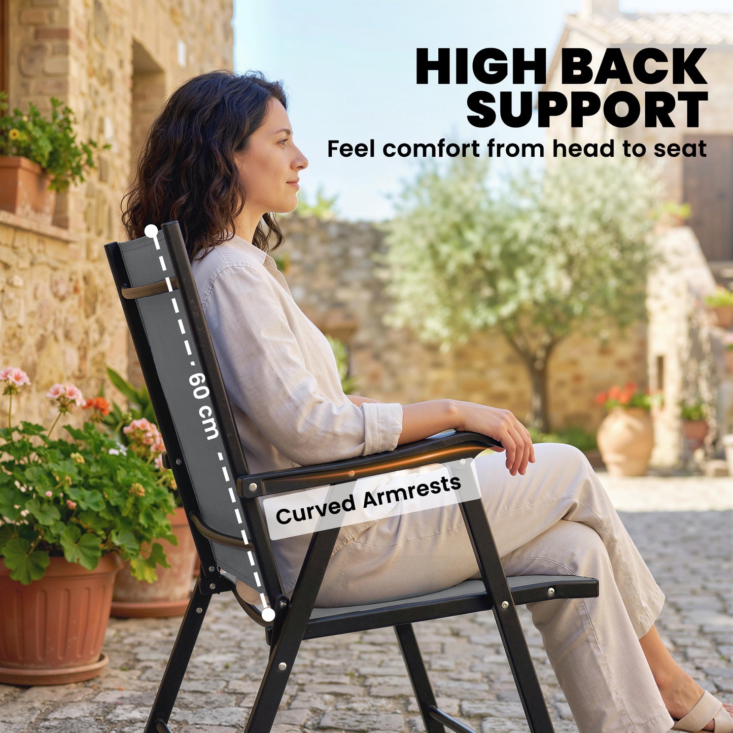 Folding Garden Chairs , Foldable Garden Dining Chairs with High Back