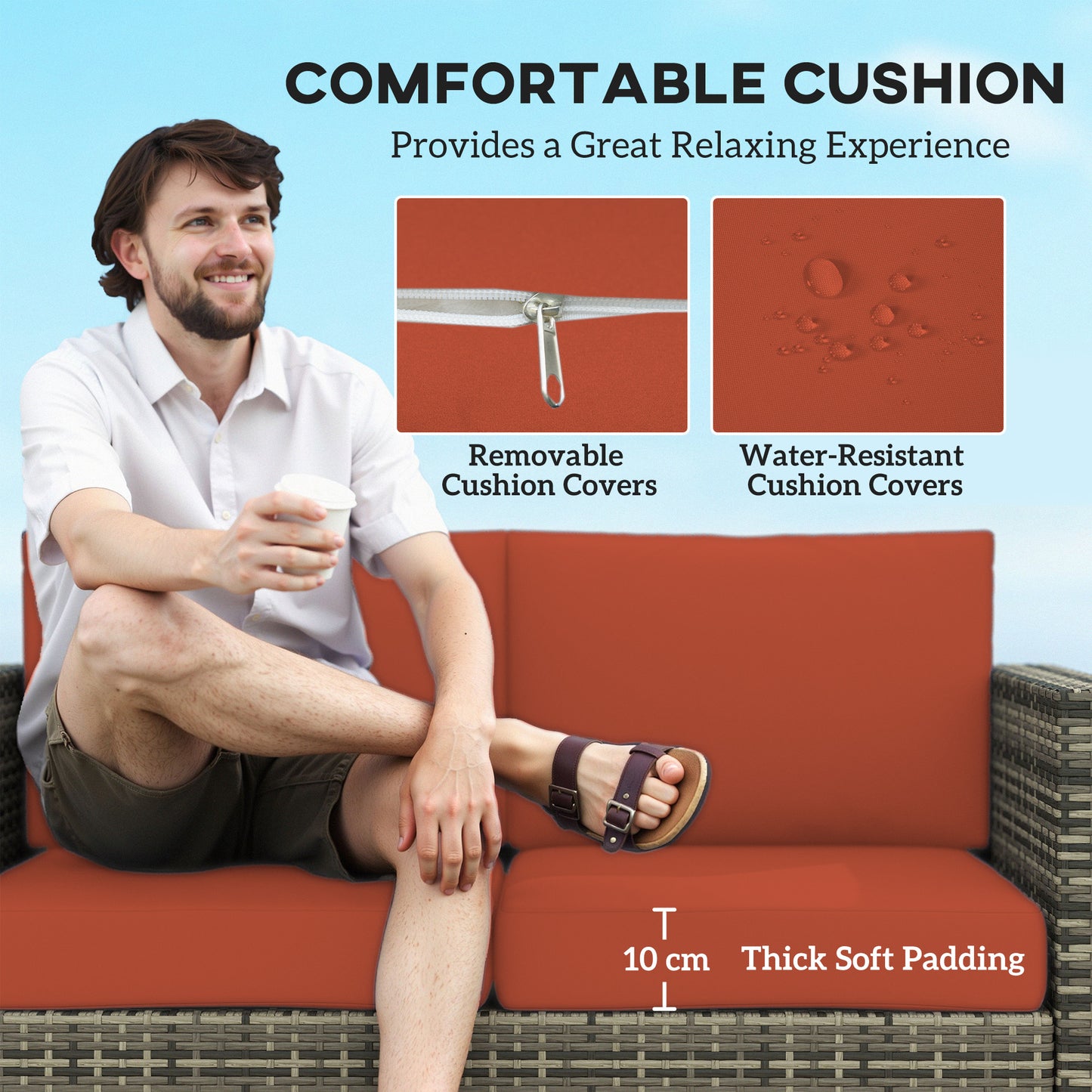 Rattan Sofa, 2 Seater Garden Furniture with Soft Padded Cushion (1)
