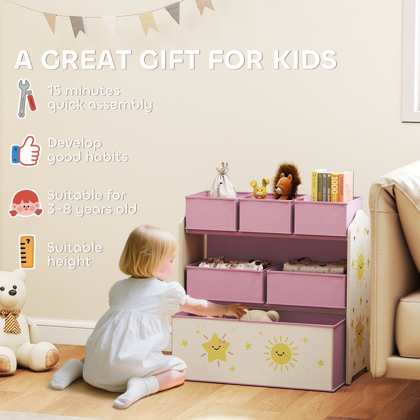Kids Toy Storage Units, 3-Tier Toy Organiser Shelf