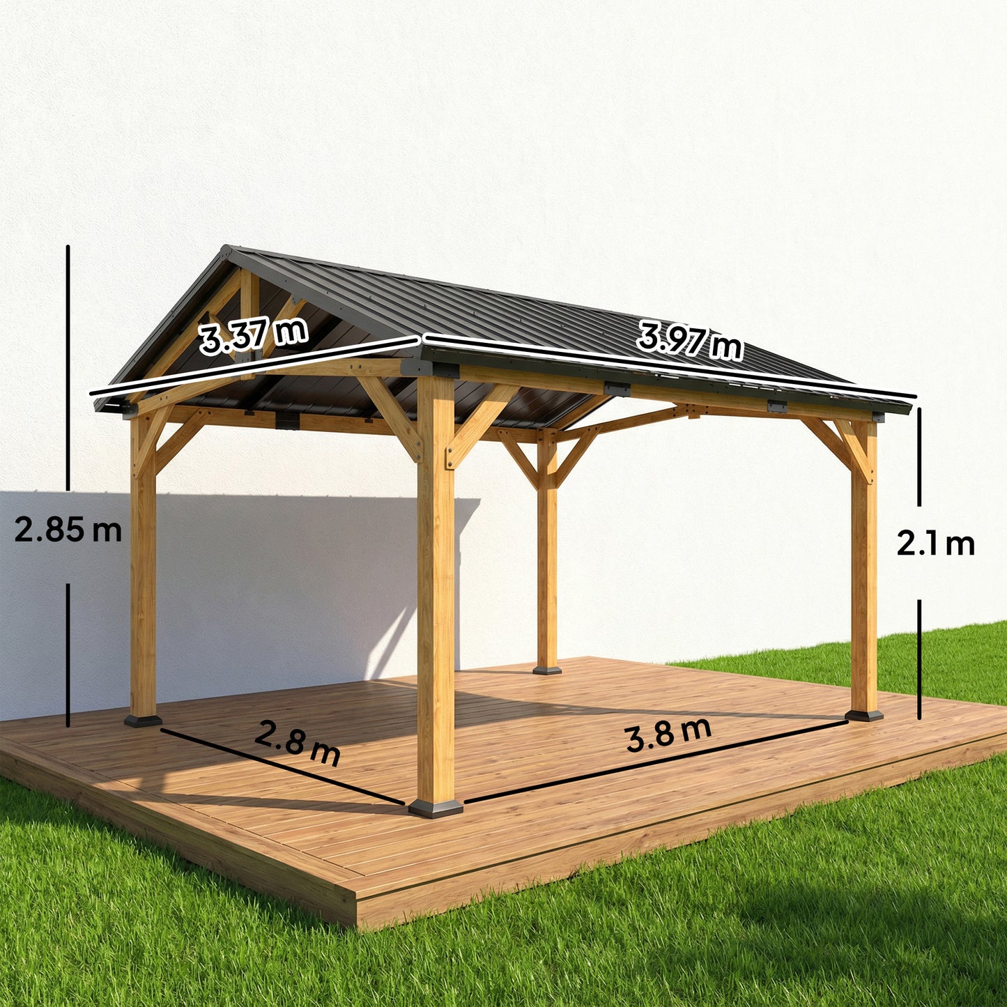 3.5 x 4 m Hardtop Gazebo Canopy with Galvanised Metal Roof