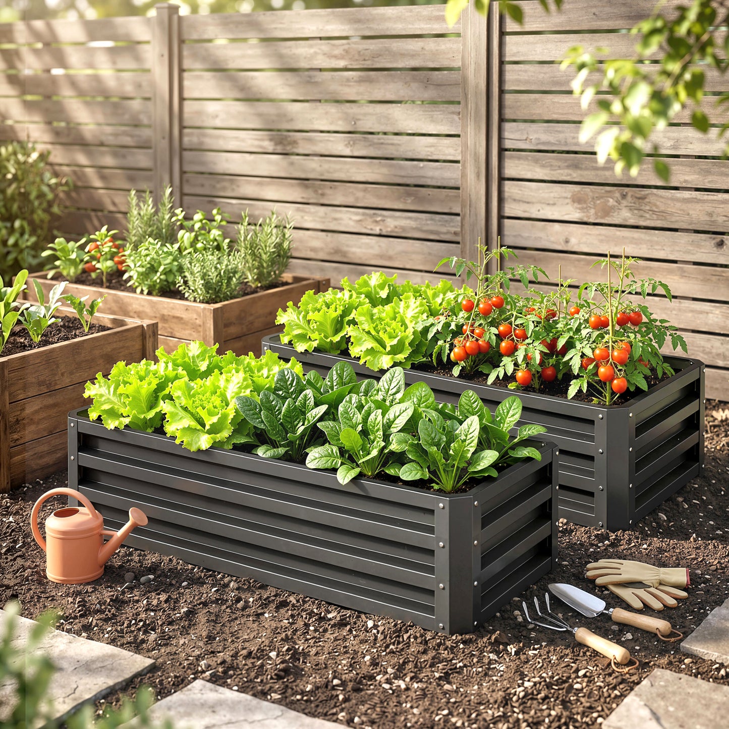Set of Two 110 x 50cm Steel Planter Boxes