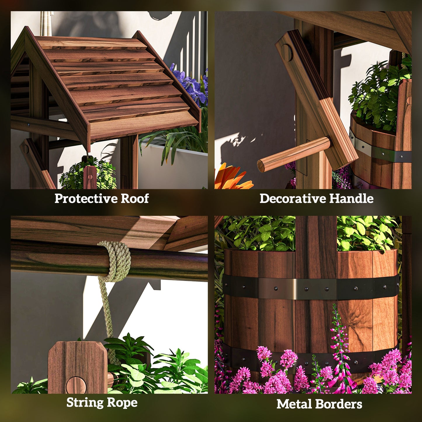 Wood Wishing Well for Outside with Hanging Bucket