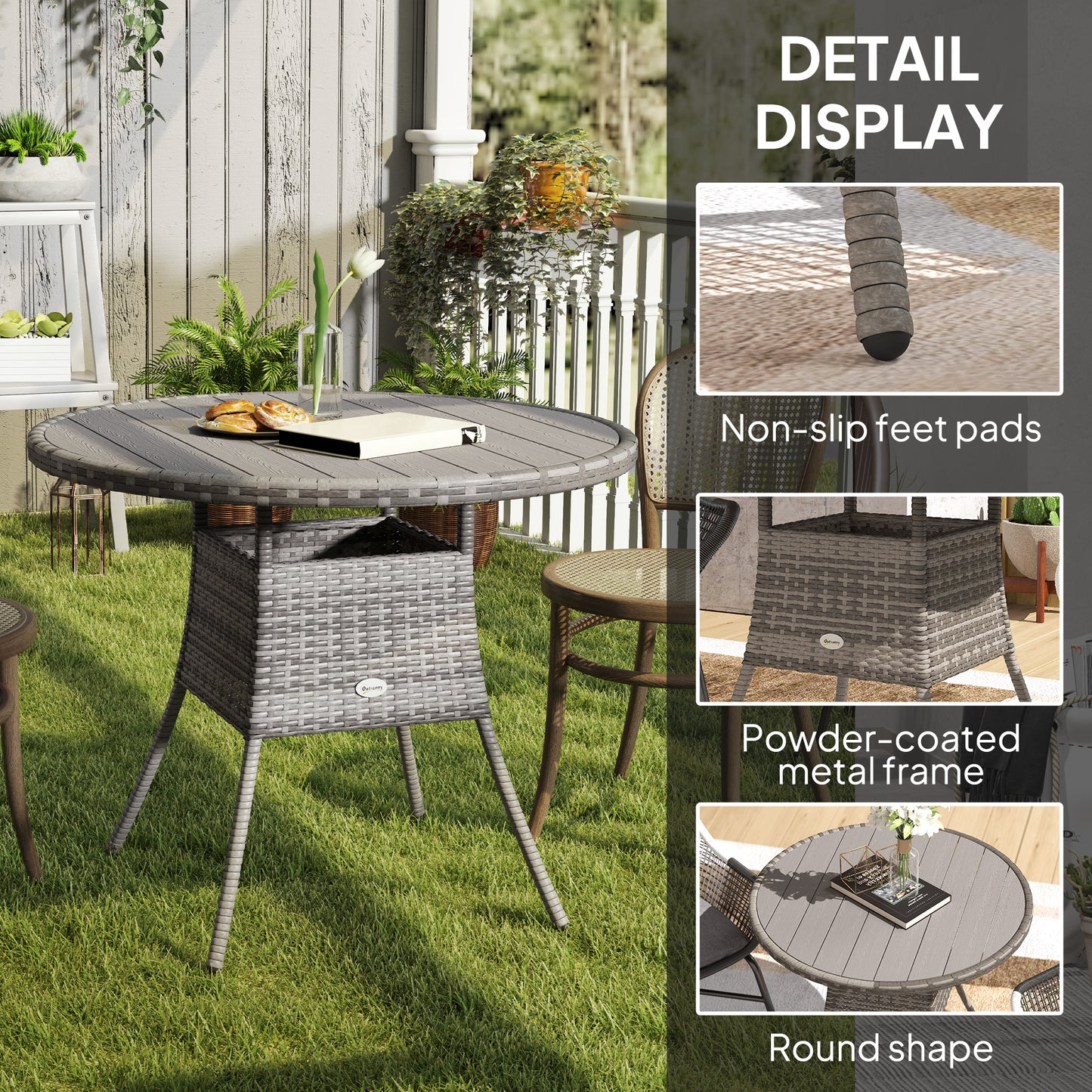 90 cm Wood-Effect Rattan Garden Table