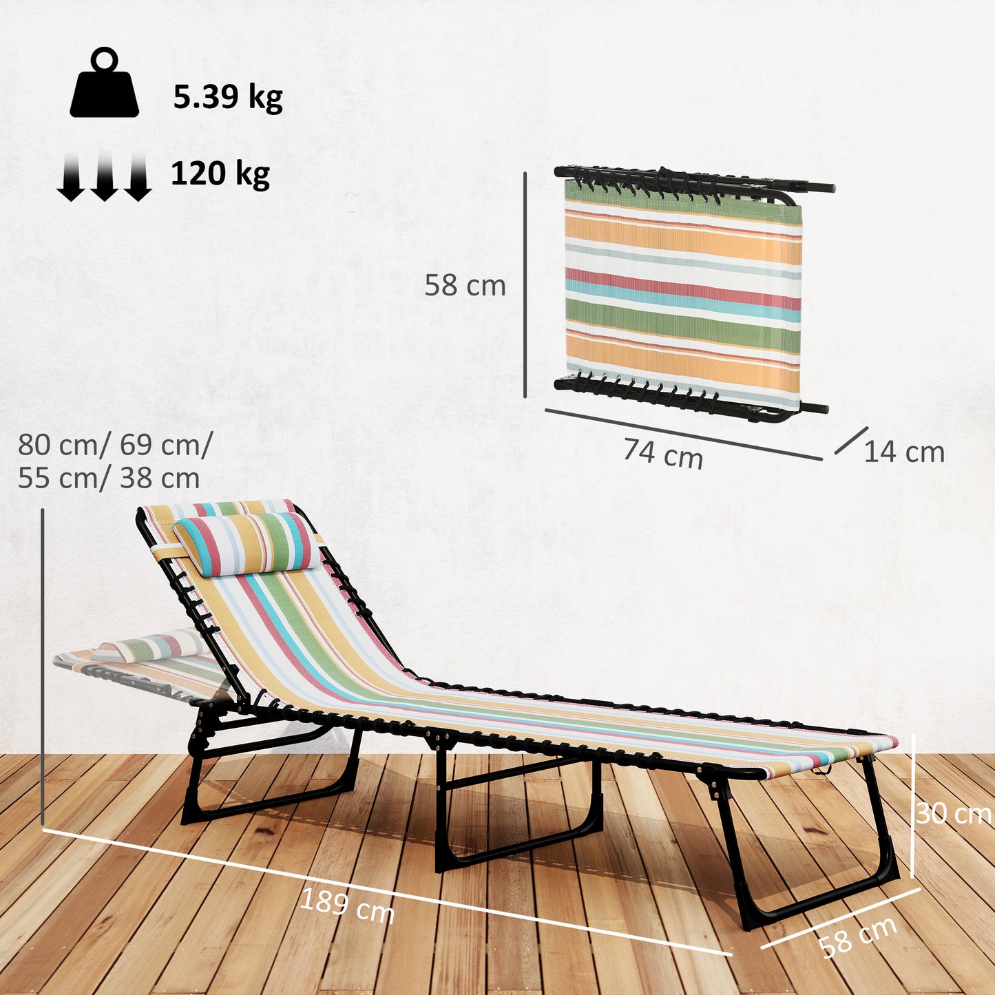 Folding Sun Lounger Beach Chaise Chair Garden Reclining Cot Camping