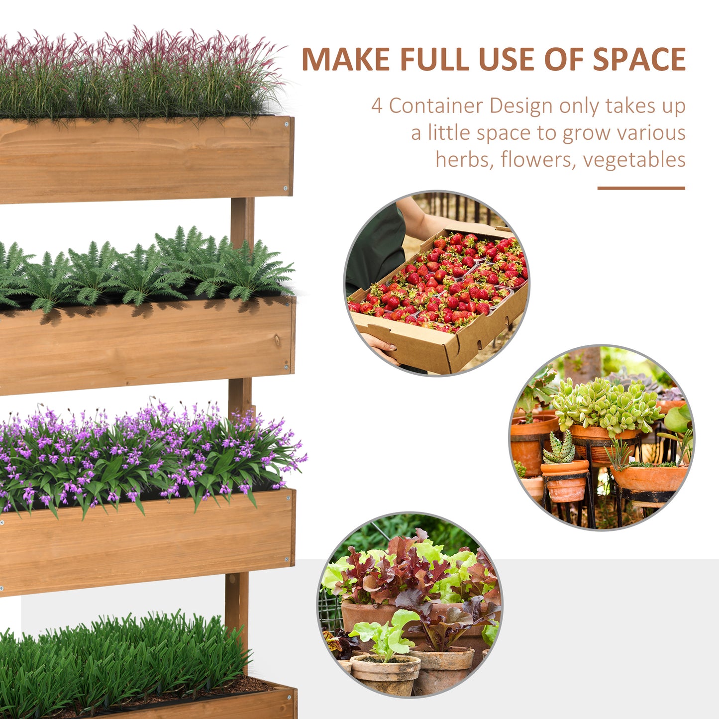 Four-Tier Basket Wooden Plant Stand