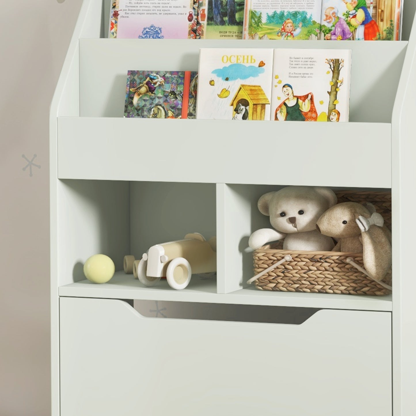 Kids Bookshelf, Toy Organiser, with Storage Drawer, Wheels