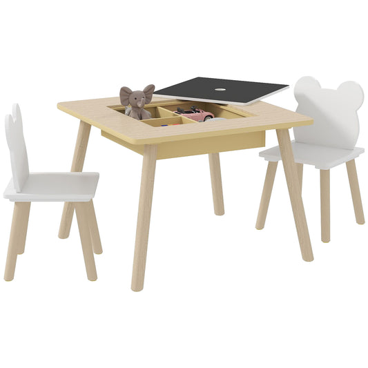 3-Piece Kids Table and Chairs Set with Convertible Desk
