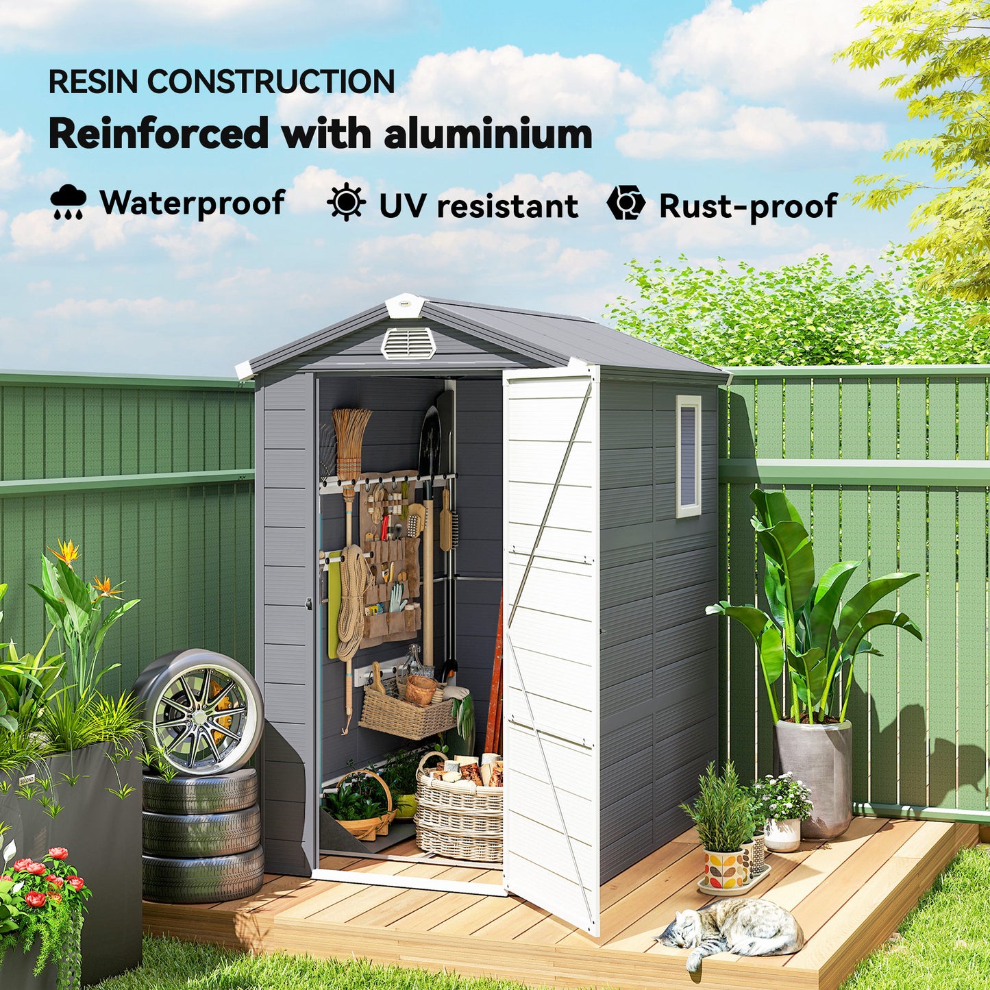 4.4ft x 6.2ft Aluminium Frame and Plastic Wall Shed, with Foundation