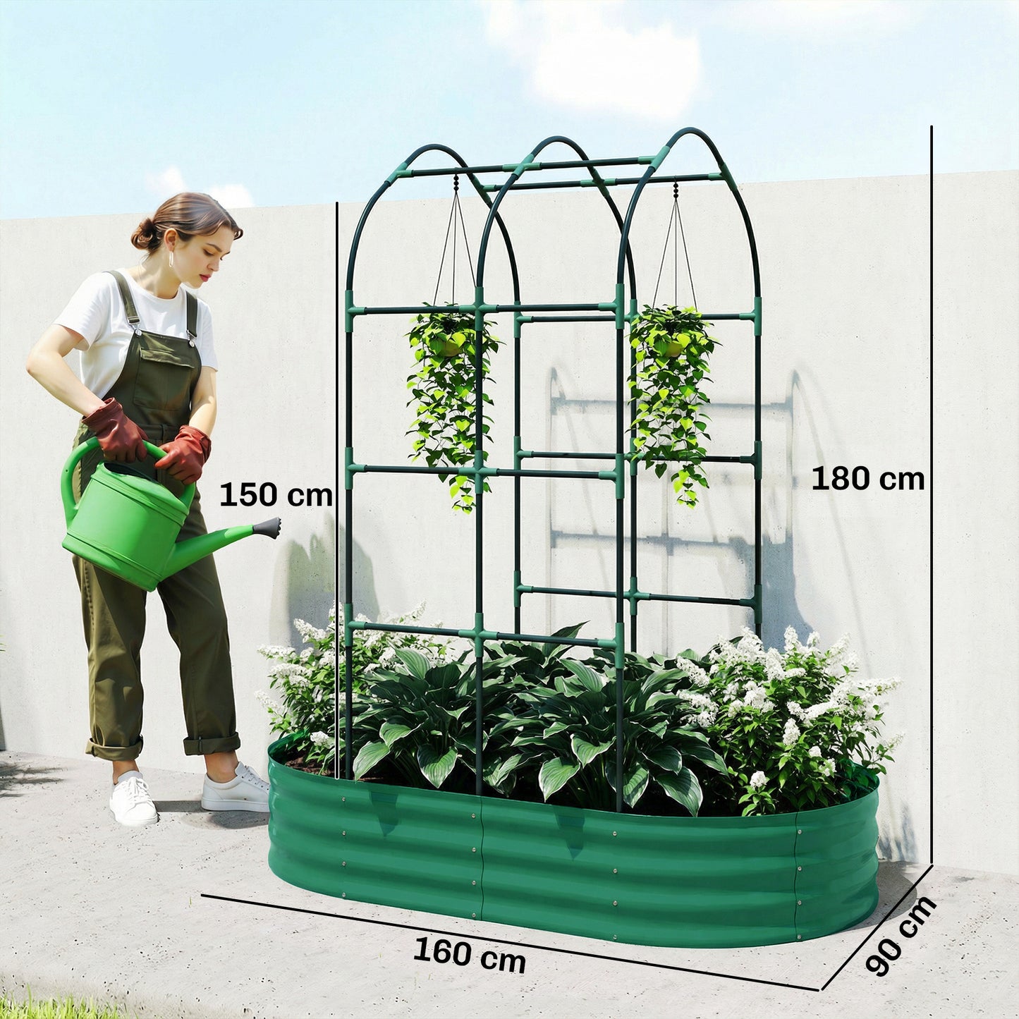Galvanised Raised Garden Bed with Arched Trellis