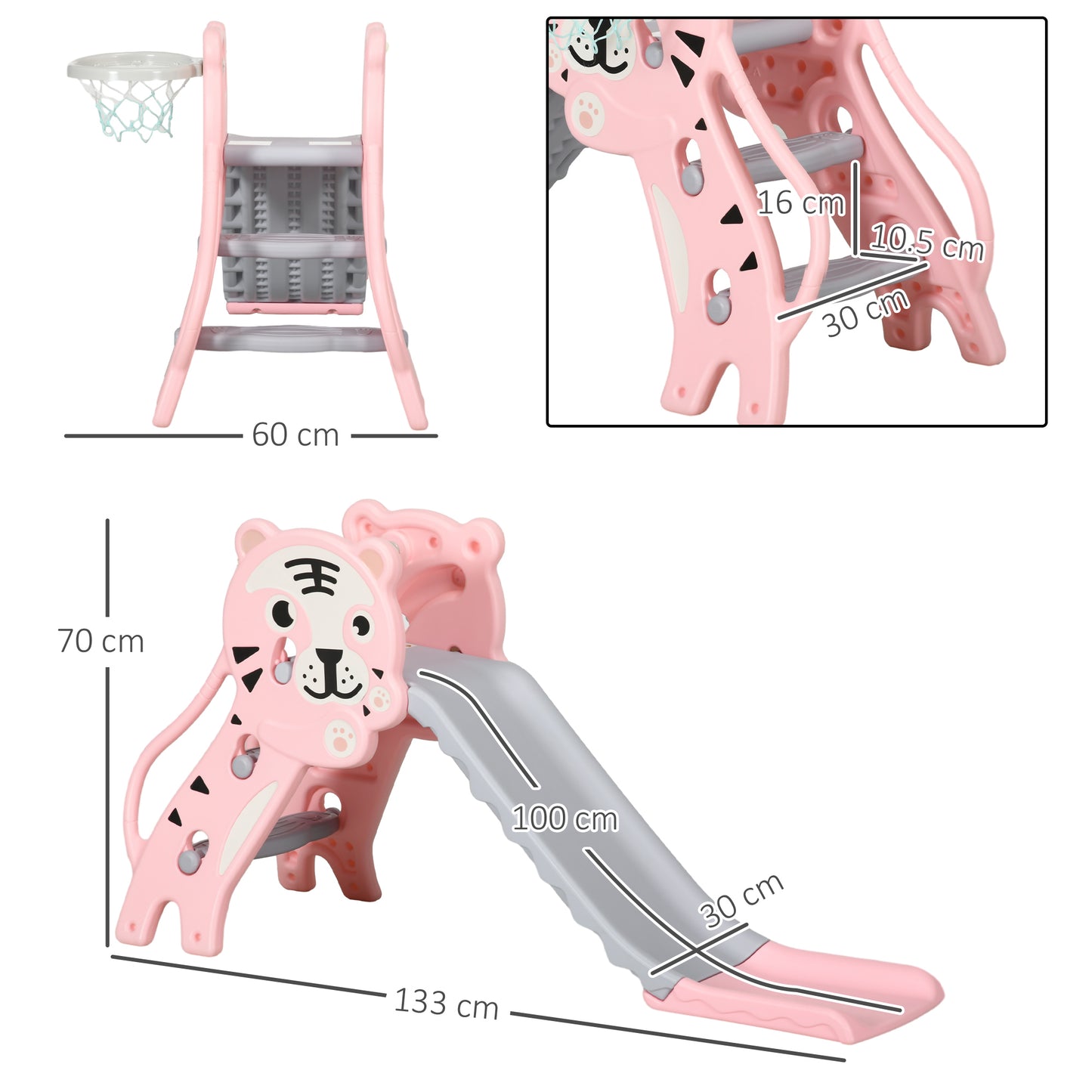 3 in 1 Baby Slide for Indoor Use with Climber, Basketball Hoop