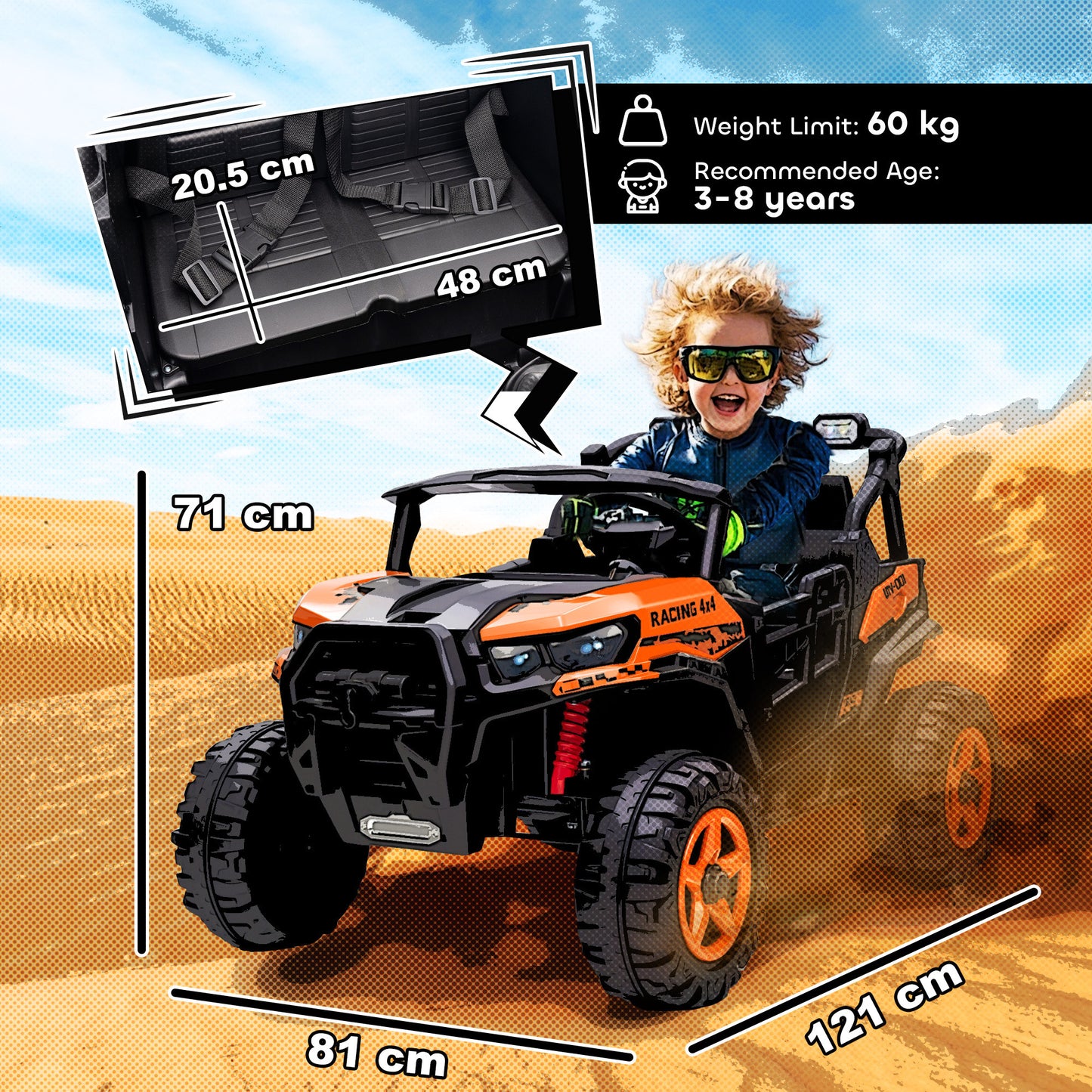 24V Electric Ride on Car, 2-Seater Electric Car for Kids with Remote