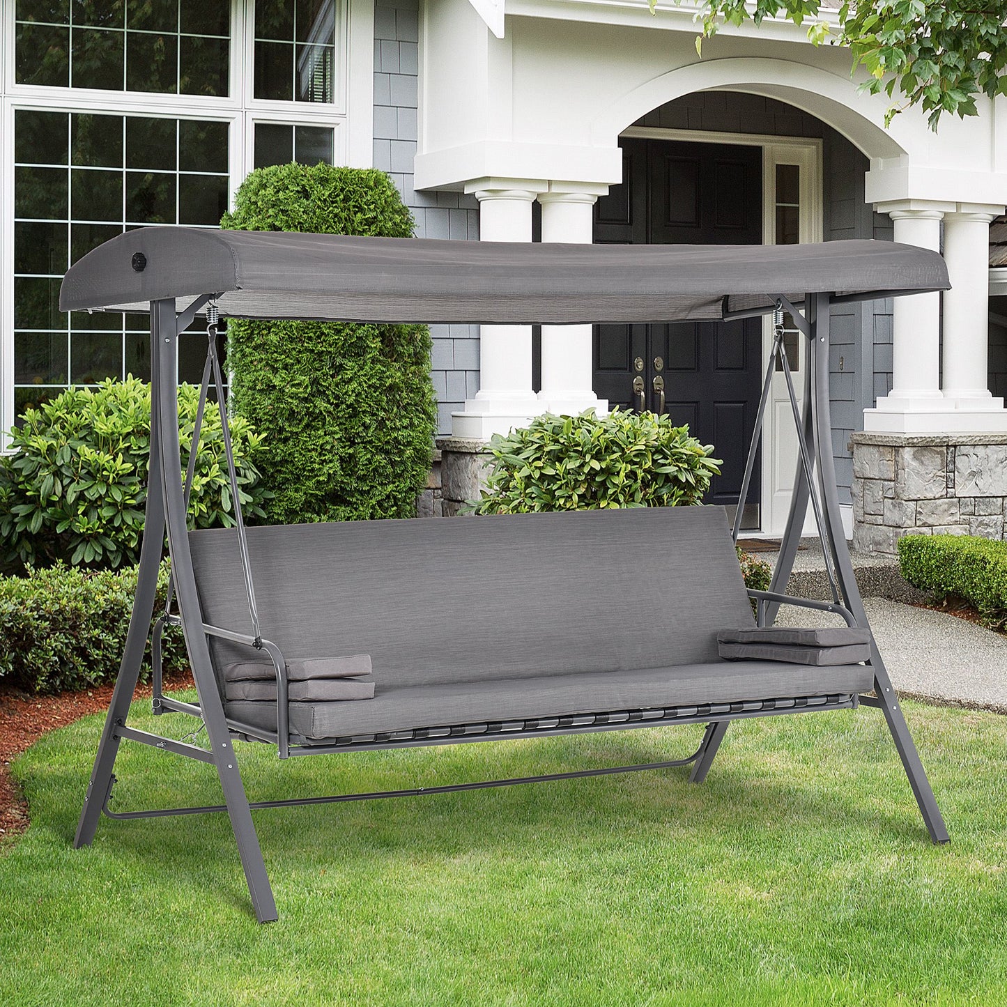 2-in-1 Patio 3 Seater Swing Chair Hammock w/ Cushion Adjustable