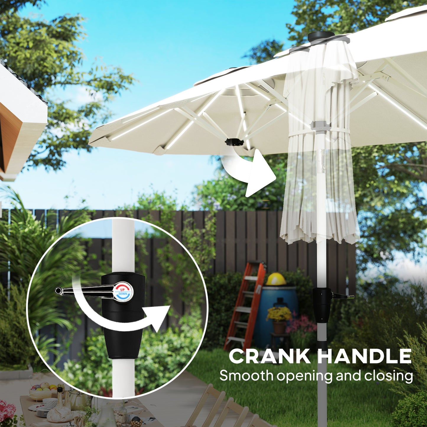 3 m Double-Sided Garden Parasol with LED Solar Lights