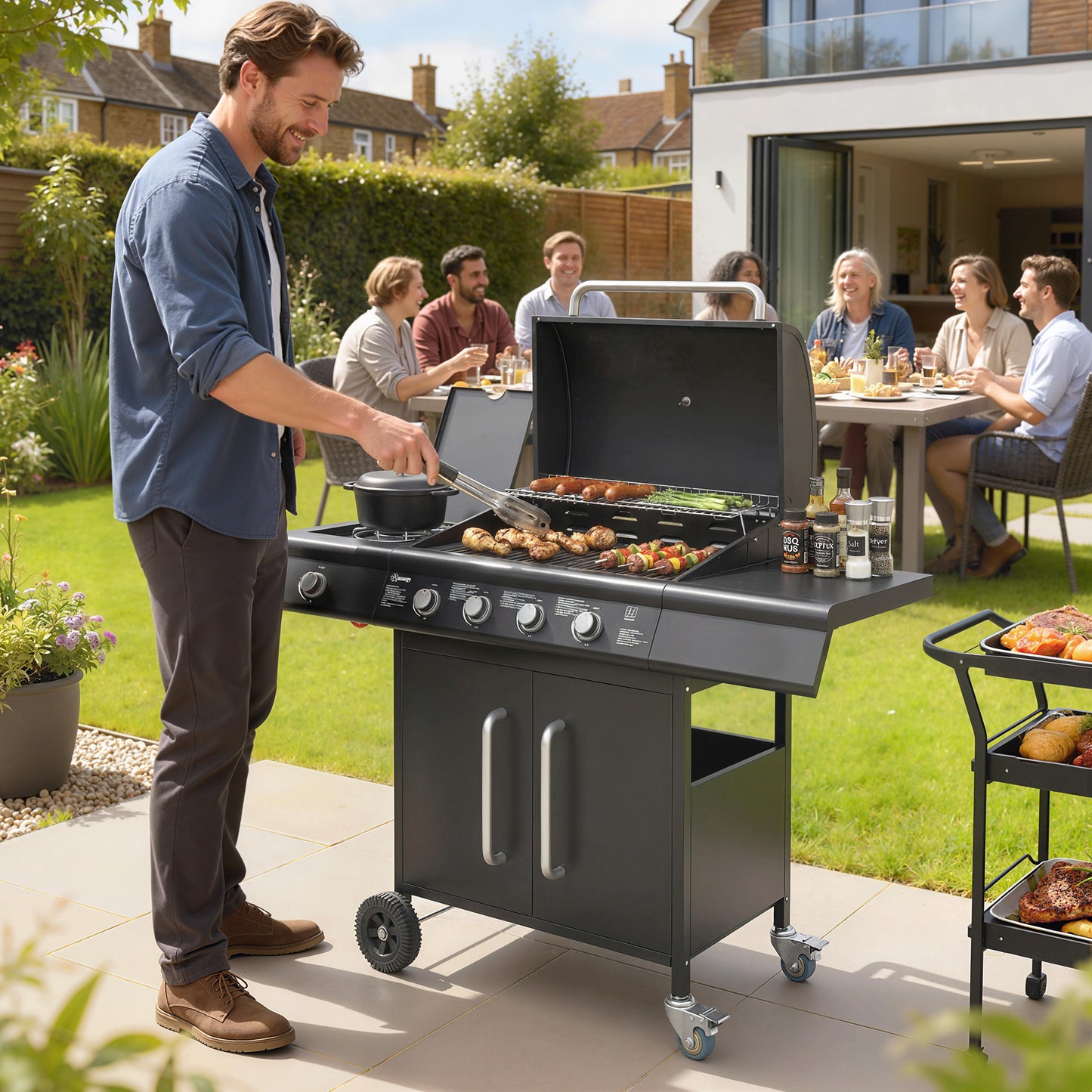 4+1 Burner Gas BBQ Grill with Storage Cabinet