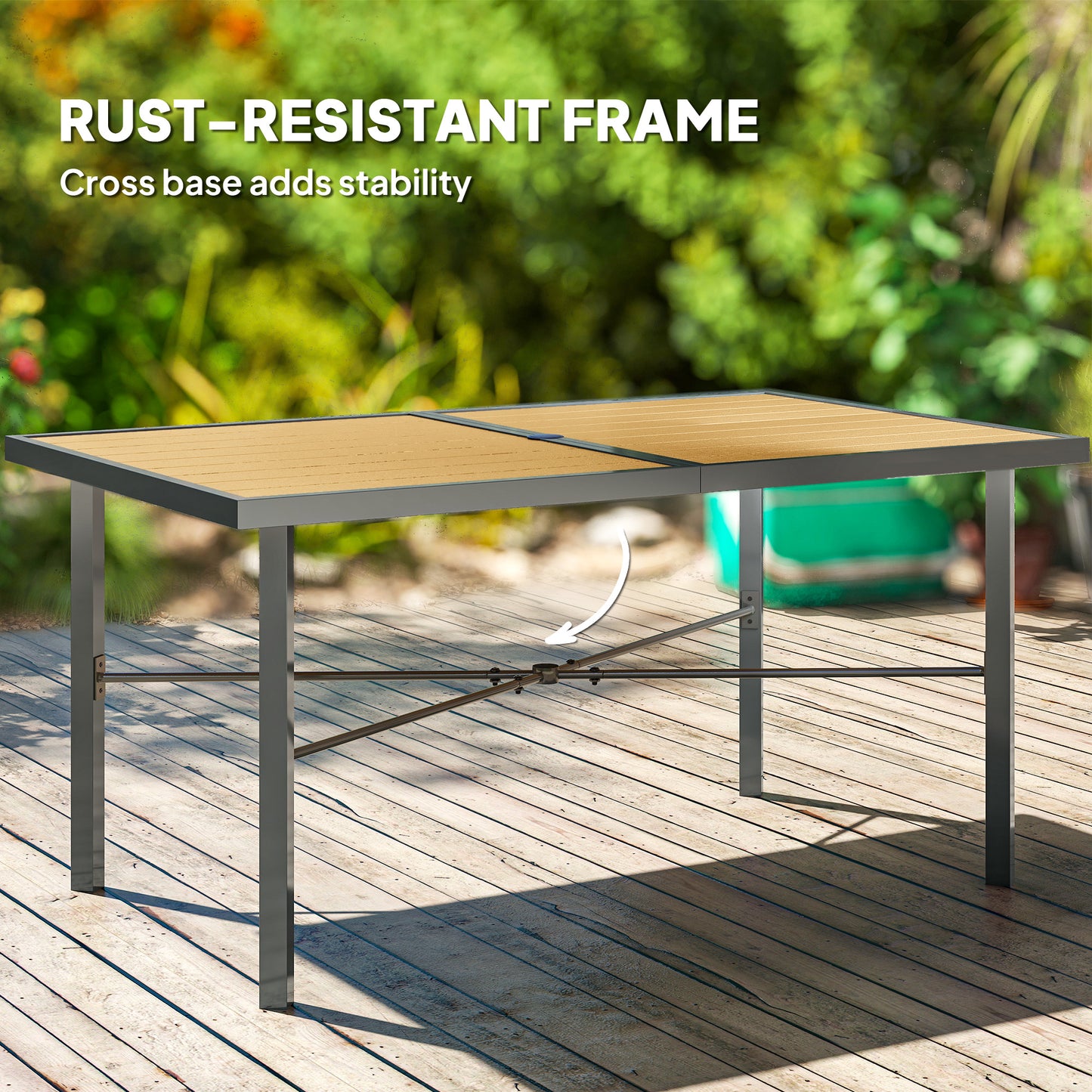 Garden Table for 6, 150 cm Rectangular Outdoor Dining Table